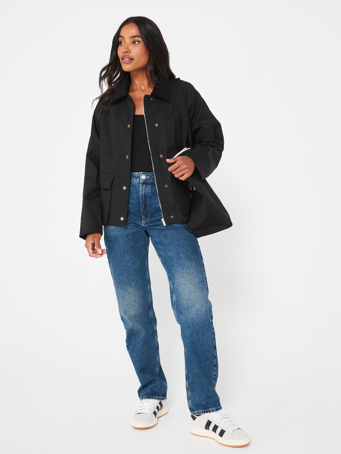 V by Very Waxed Jacket With Corduroy Collar - Black | Very