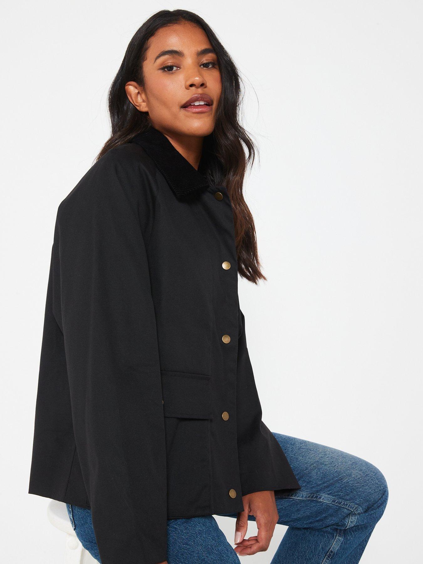 ジャケット・アウター OVY Cotton Bal Collar Over Coat (black) V by Very Waxed Jacket With Corduroy Collar - Black | Very