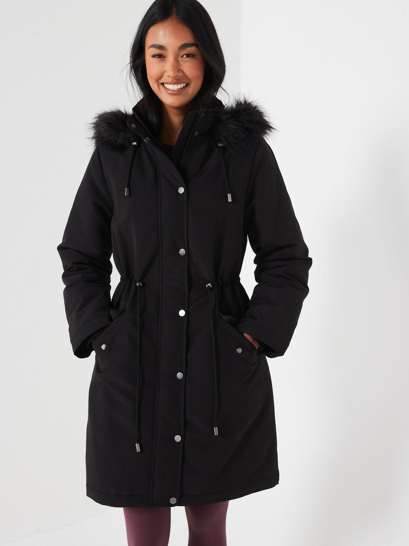 Black cotton parka womens best sale