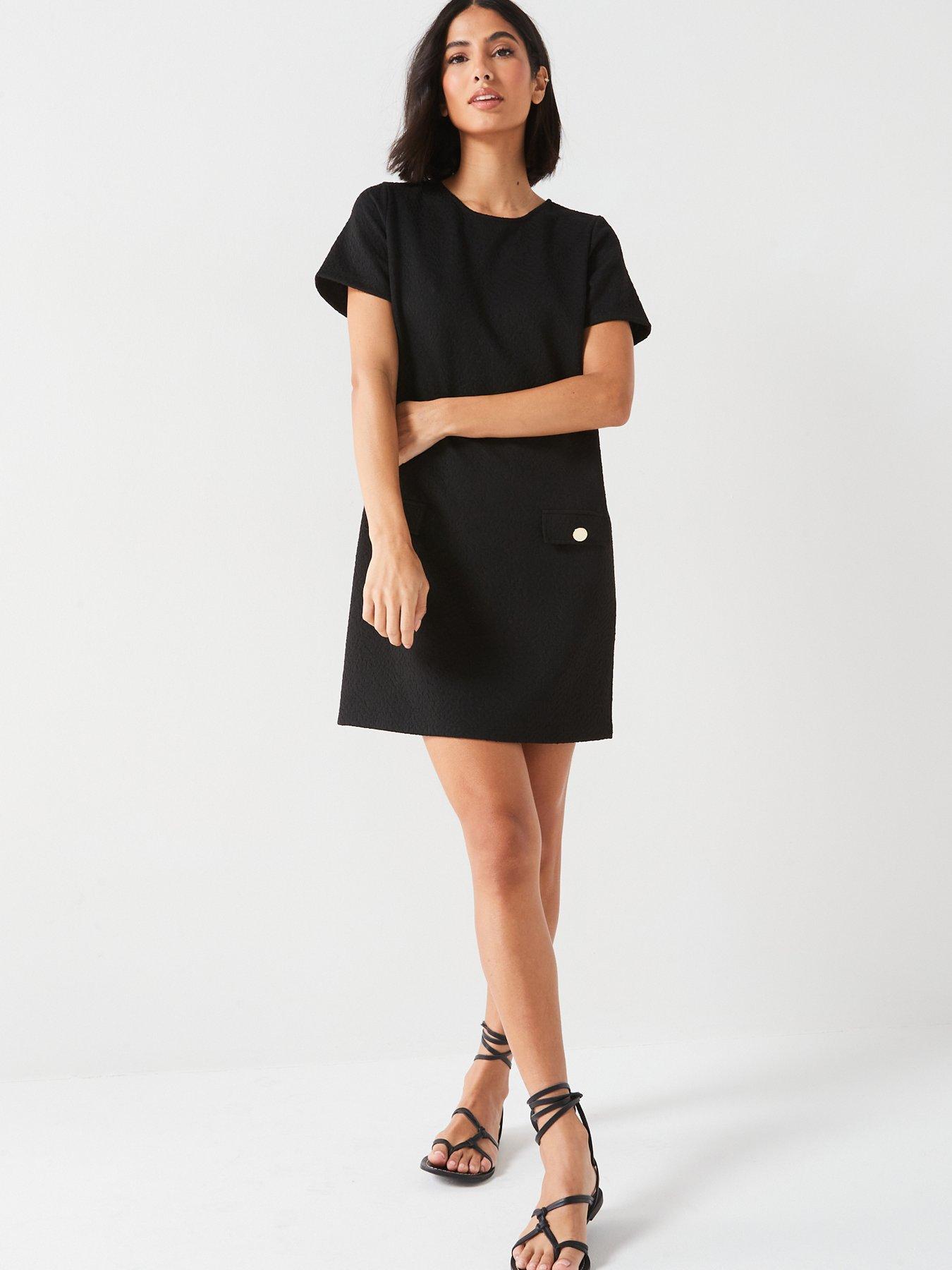 Everyday Textured Shift Dress - Black | Very.co.uk