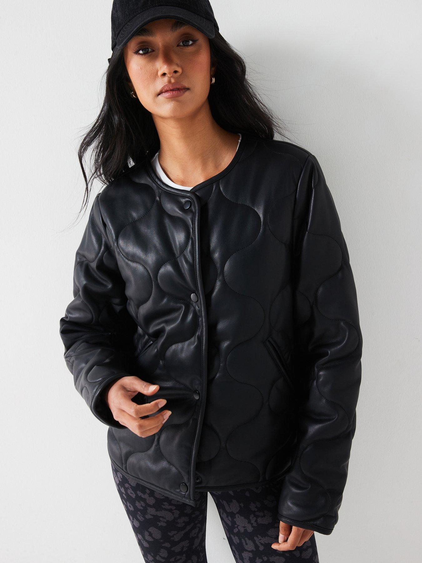 undefined Faux Leather Quilted Jacket - Black