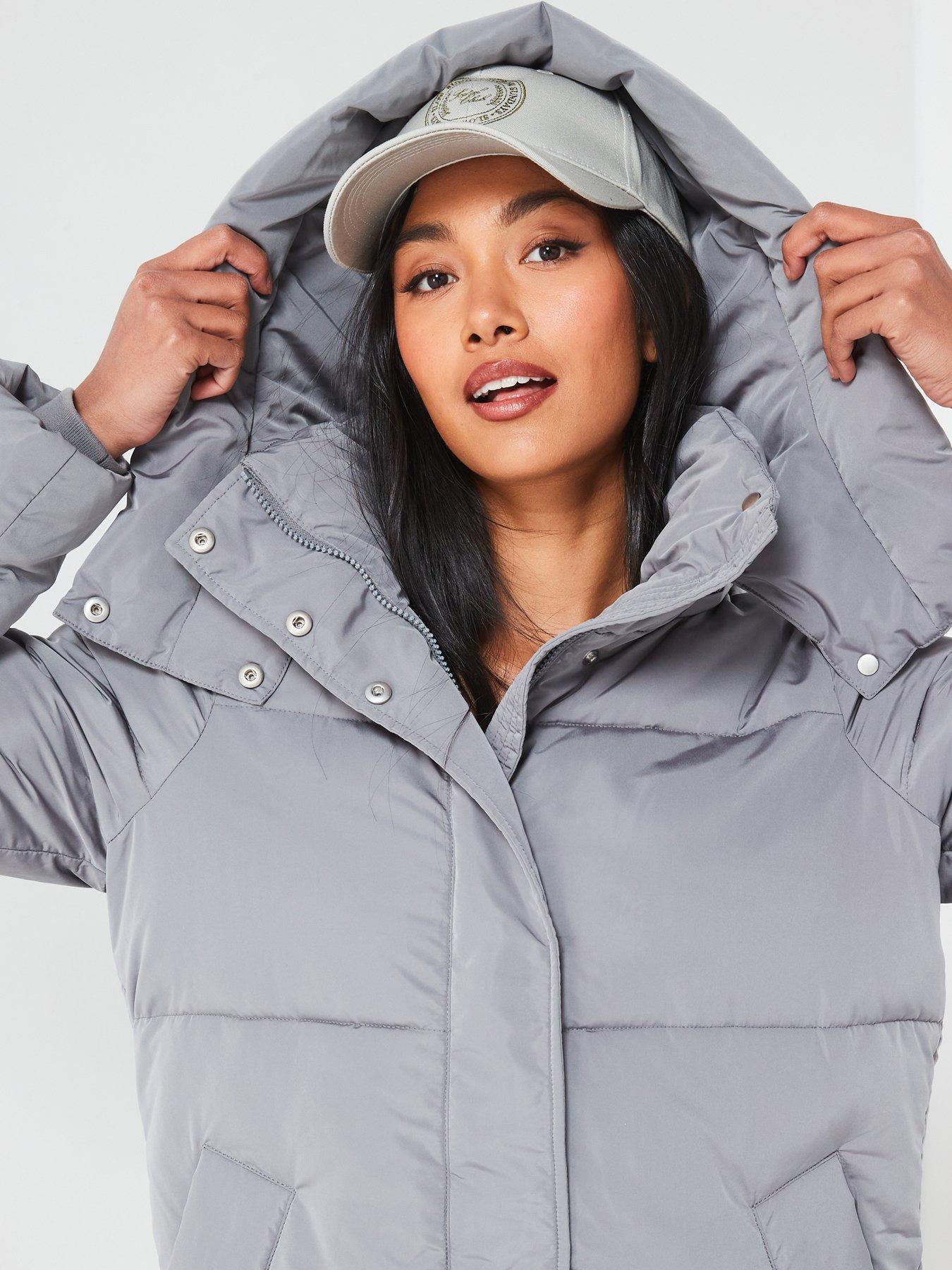 Grey padded coat with hood clearance