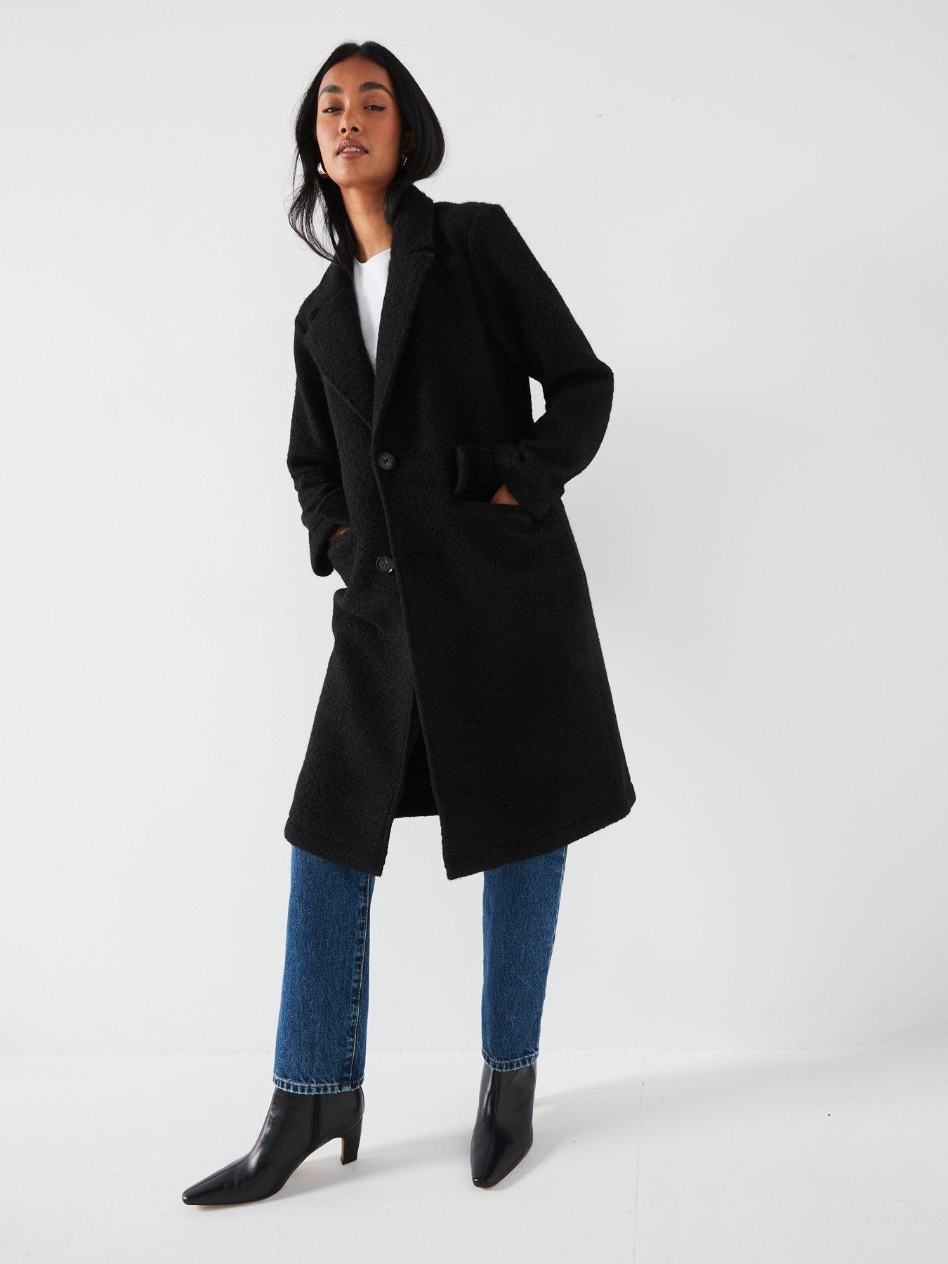 undefined Textured Knit Coat - Black