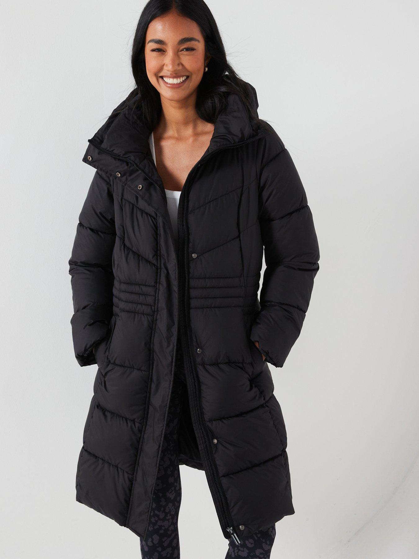 undefined Longline Sorona Padded Coat With Pull Out Hood - Black