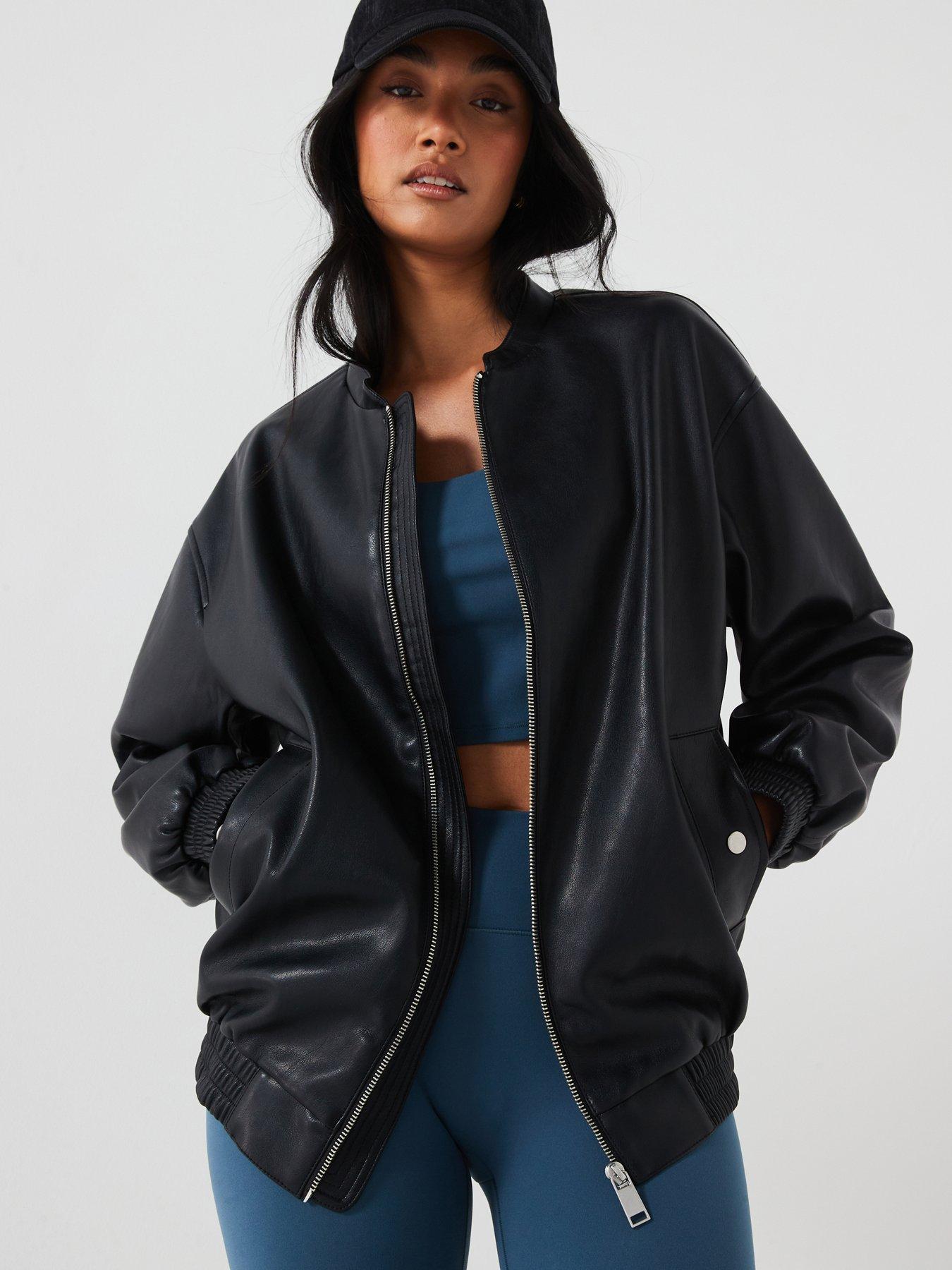 Faux Leather Longline Bomber Jacket