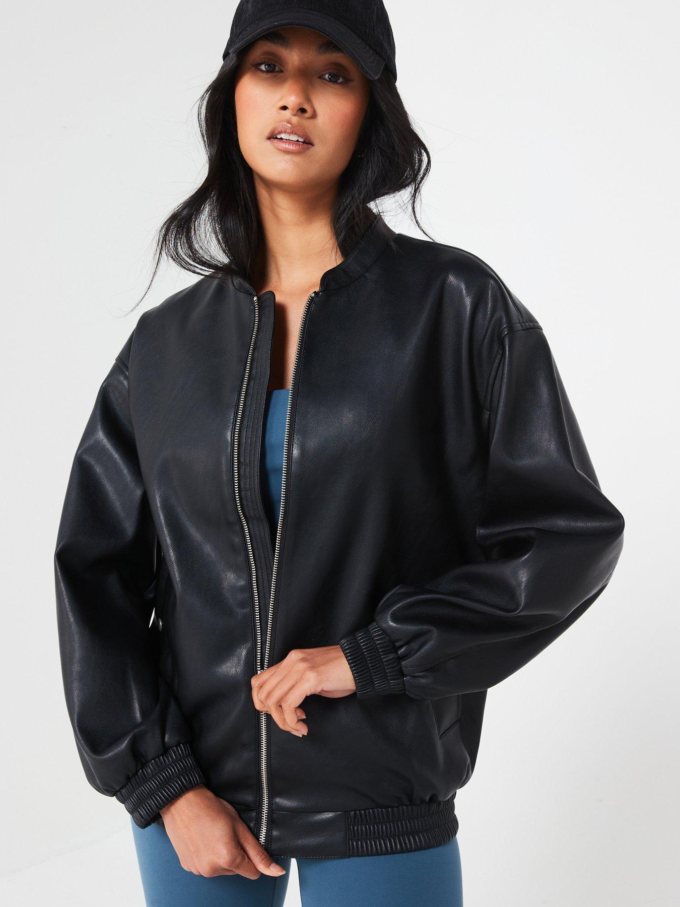 Black leather jacket bomber best sale