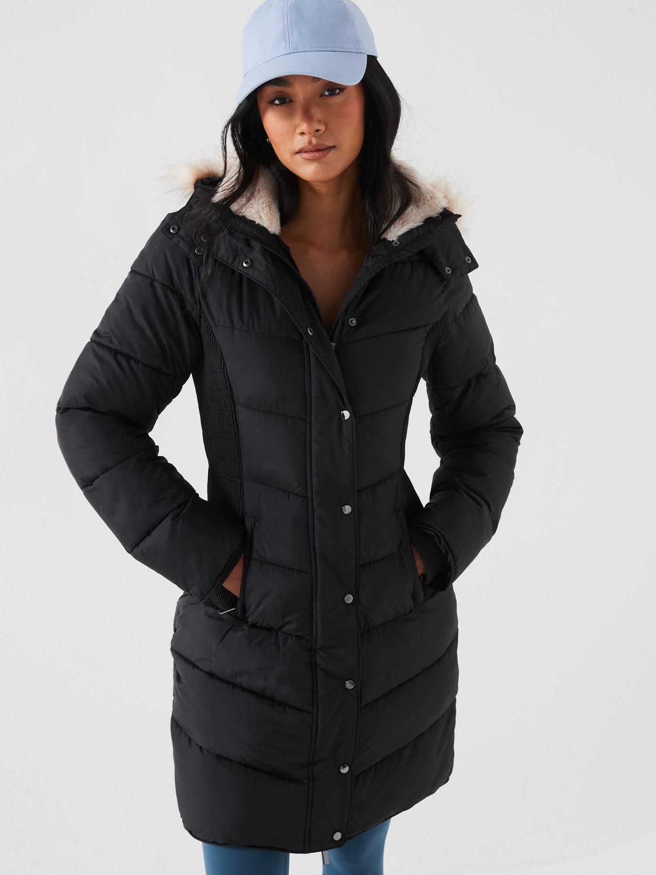 undefined Waist Detail Padded Coat - Black