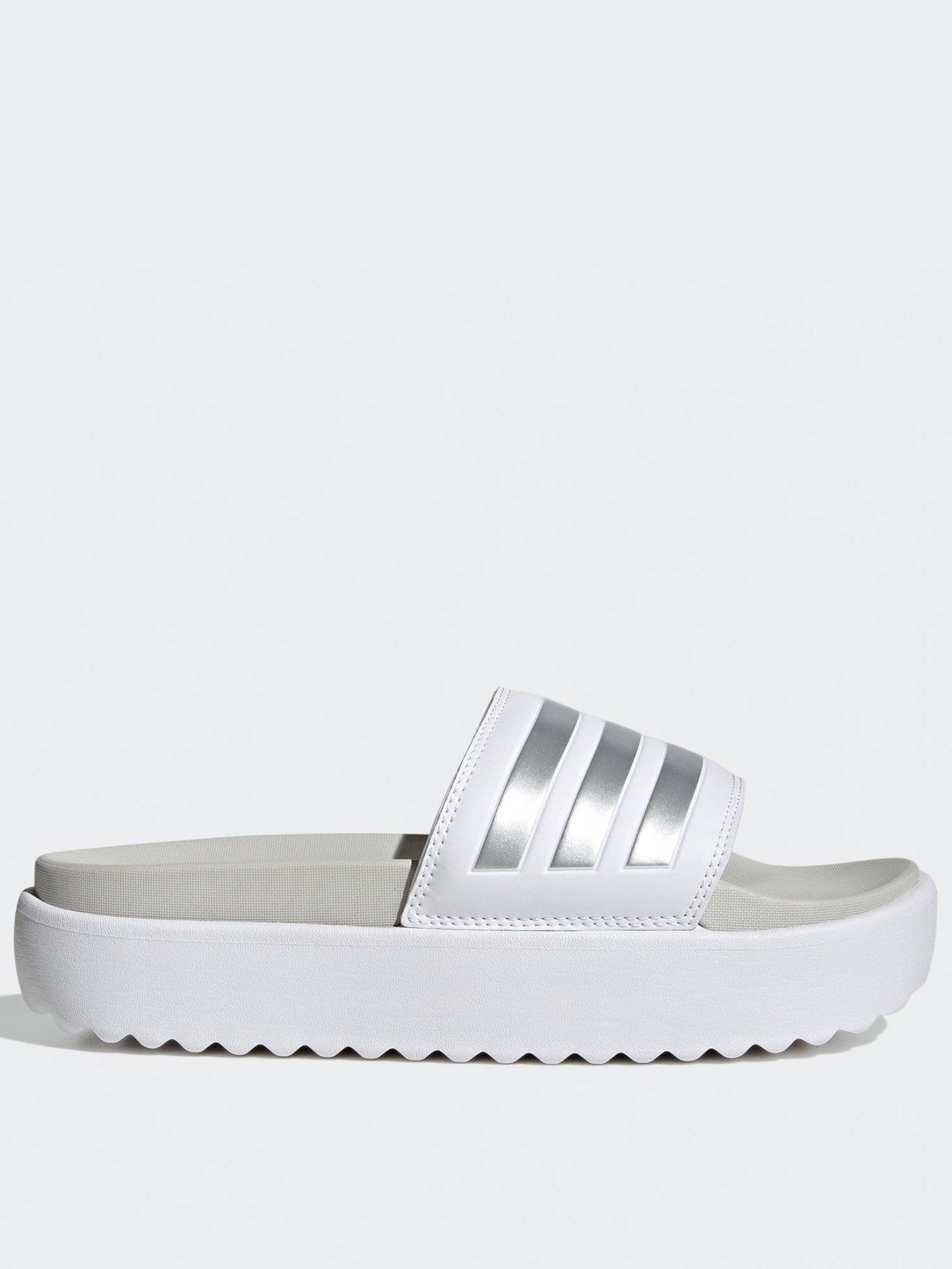 undefined Women's Adilette Platform Sliders - White/Silver