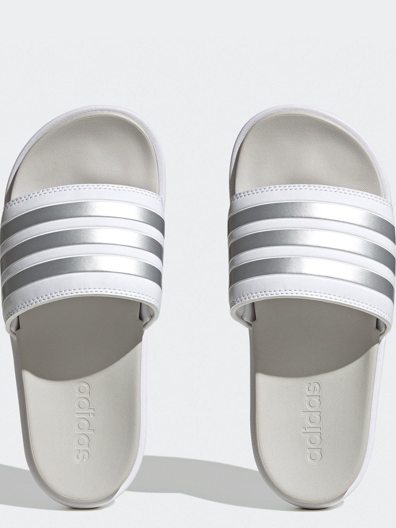 Women s Adilette Platform Sliders White Silver