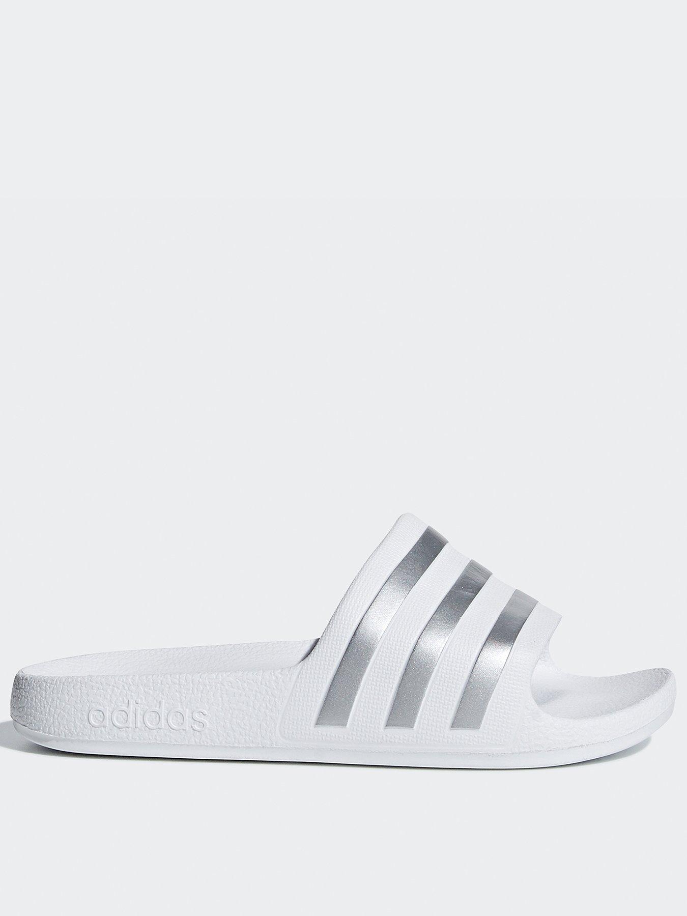 undefined Kids Unisex Adilette Aqua Sliders - White/Silver