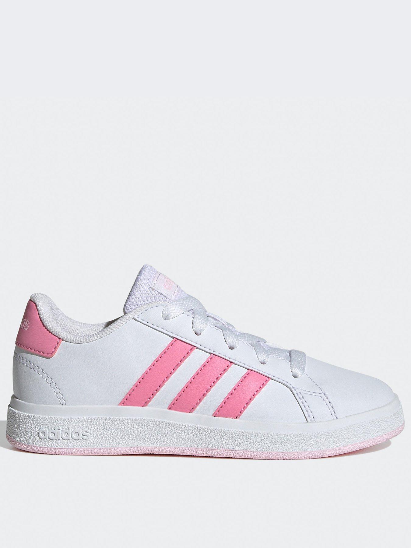 Pink and white adidas shoes on sale