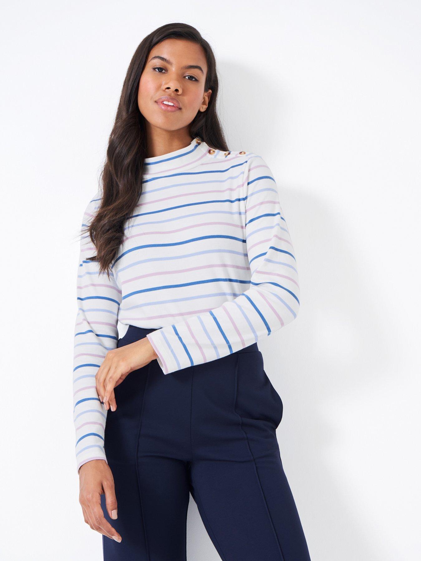 Crew Clothing Relaxed Stripey Button Neck Top - Multi