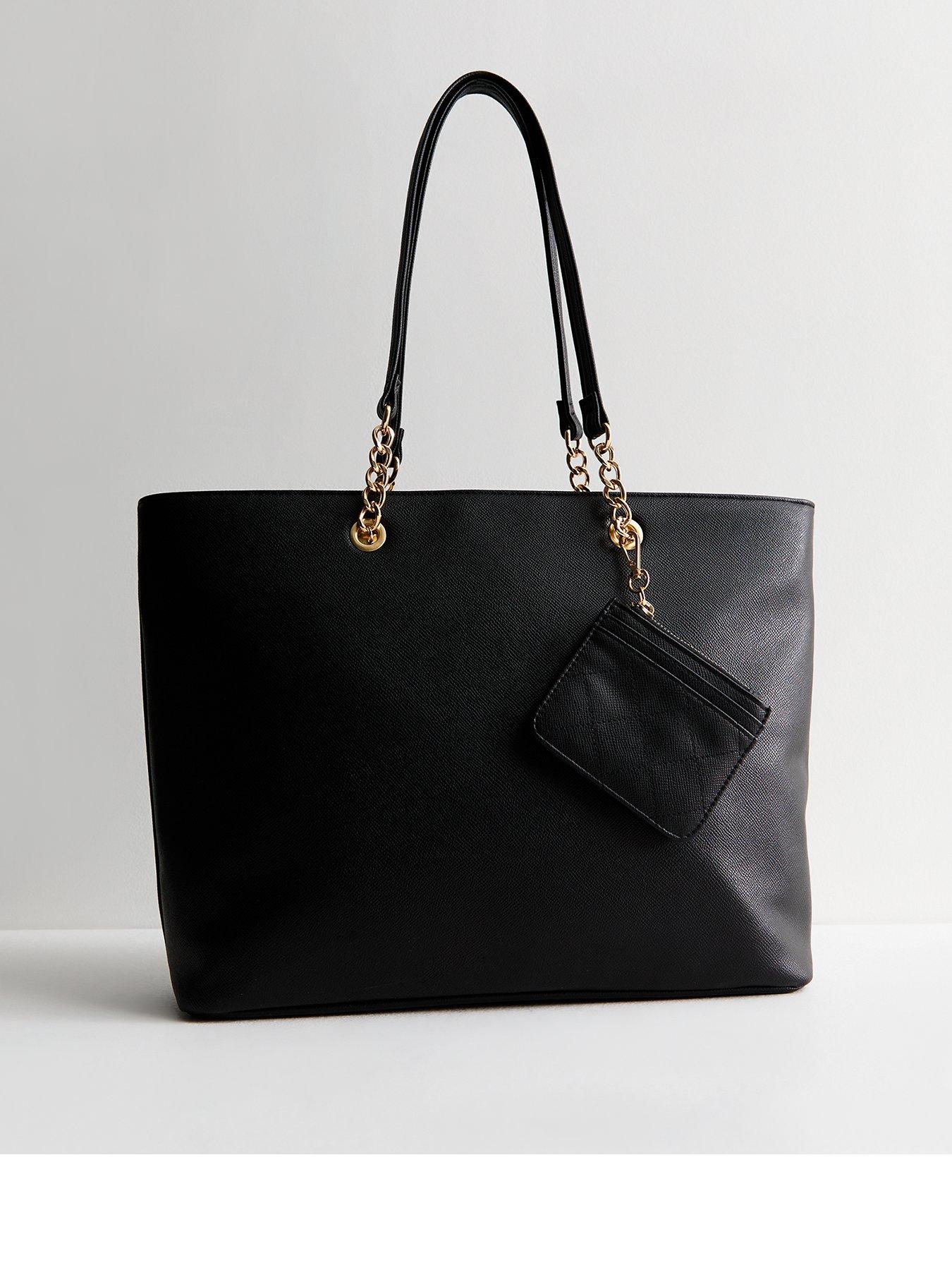 Black leather clearance look tote bag