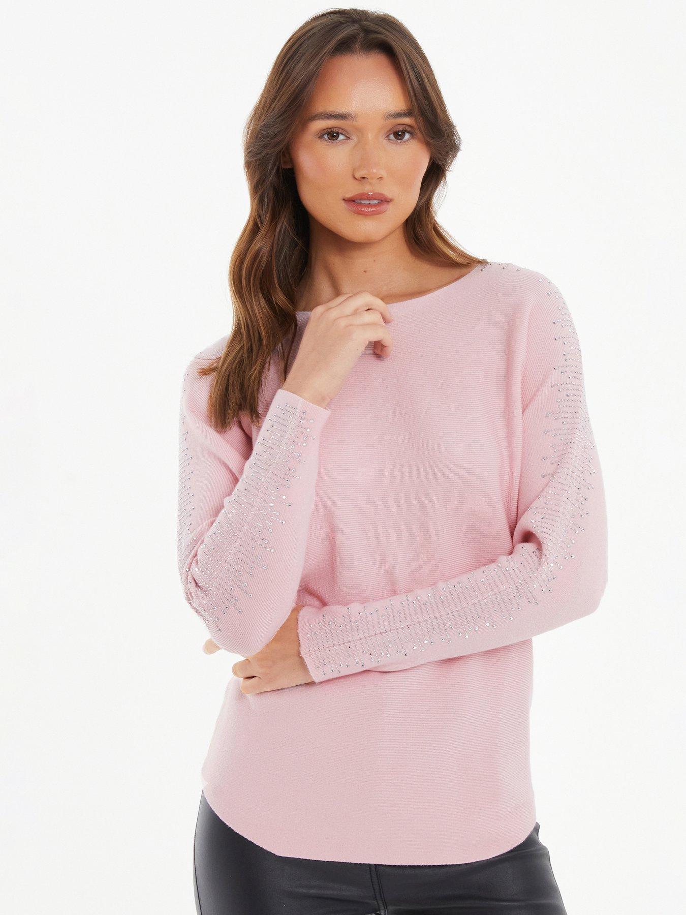 Quiz Pink Light Knit Diamante Sleeve Jumper very