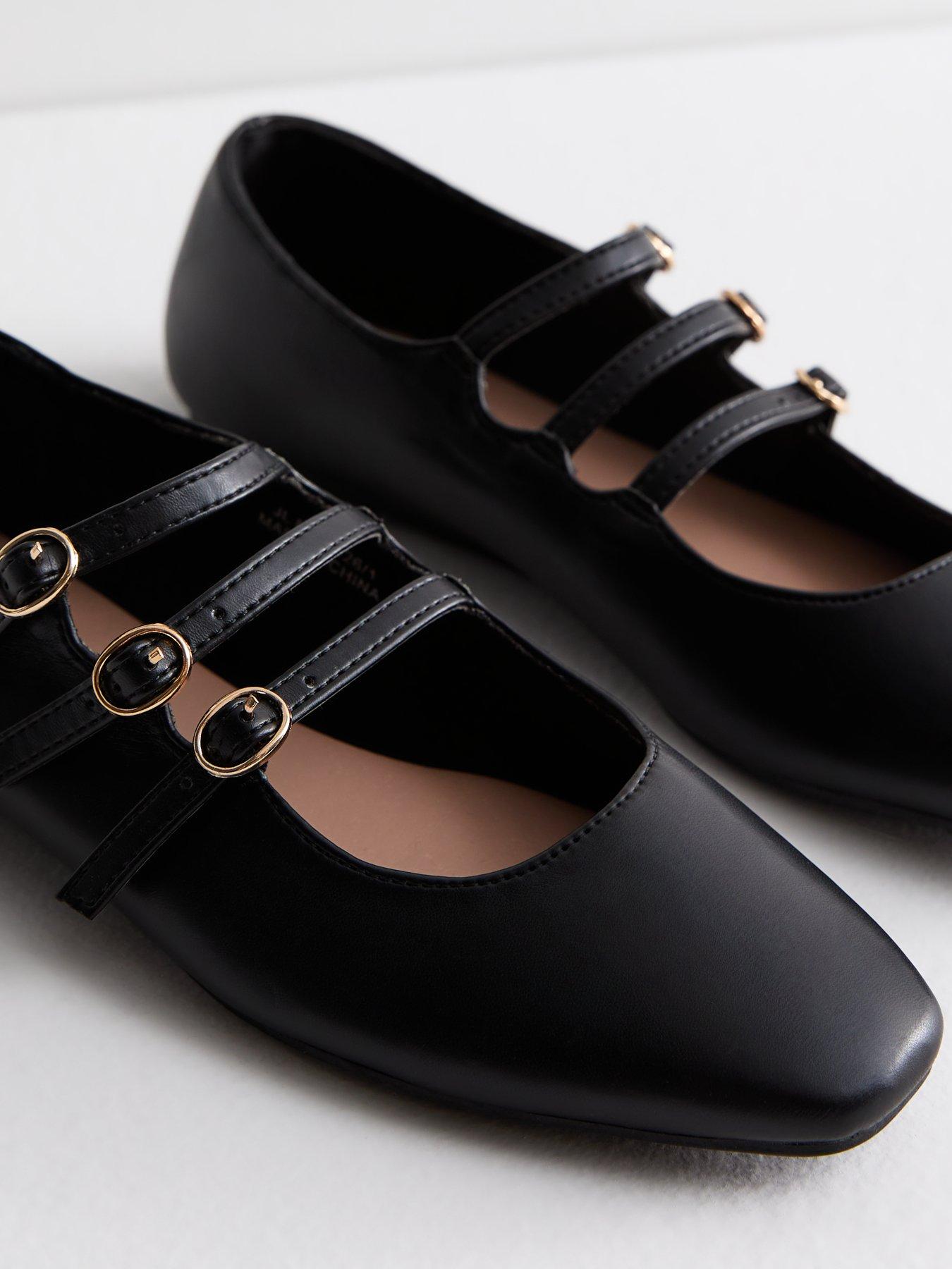 New Look Black Triple Strap Mary Jane Flats | Very.co.uk