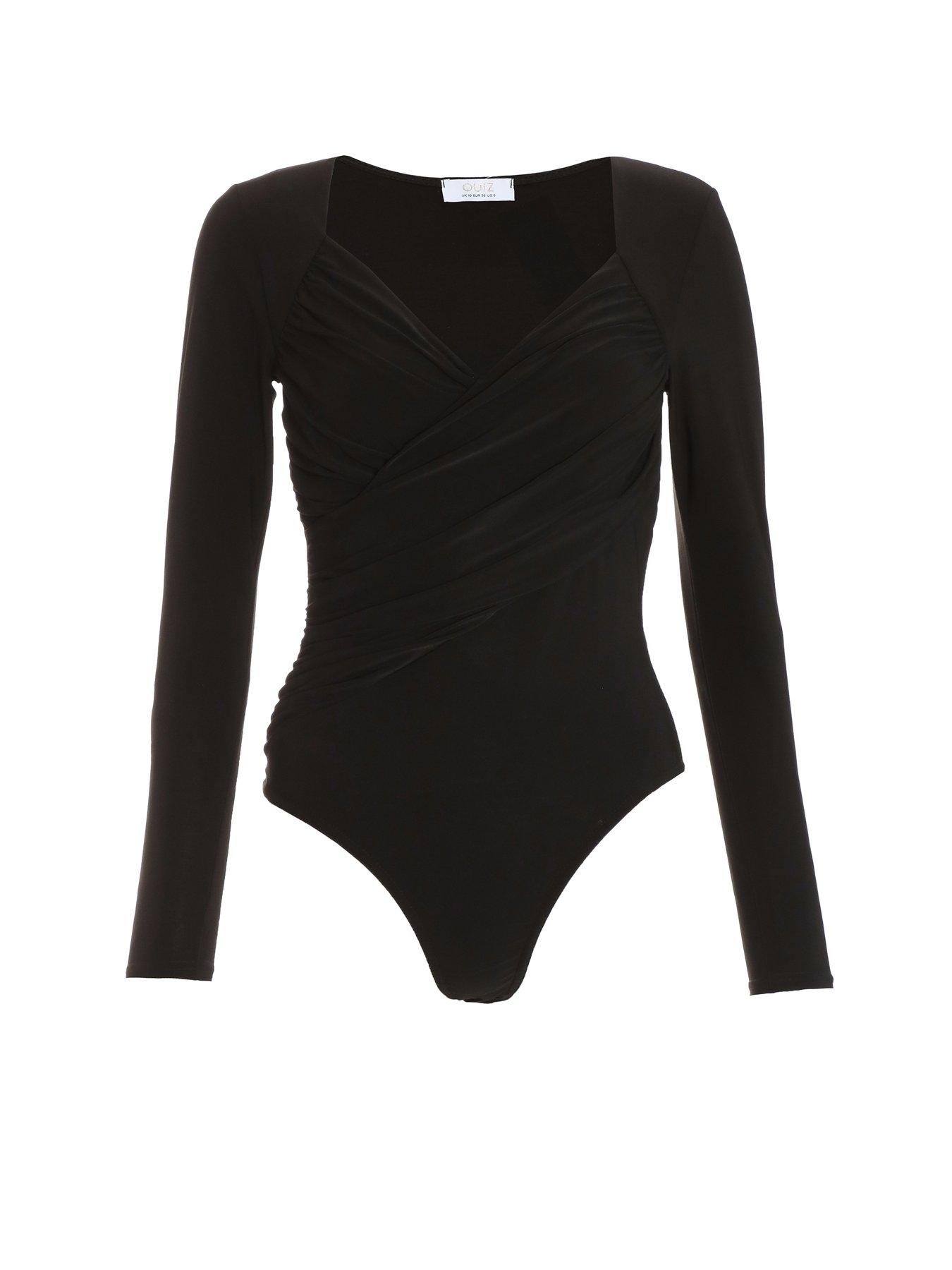 Quiz Black Wrap Long Sleeve Bodysuit