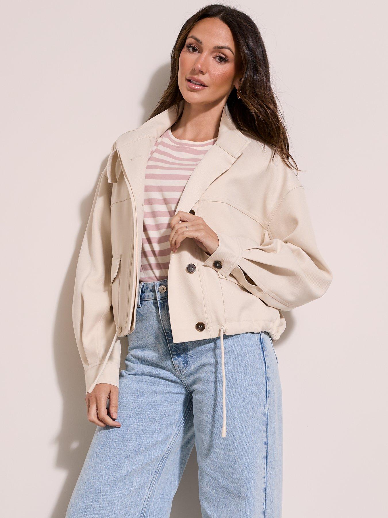 undefined Cropped Trench Jacket - Cream