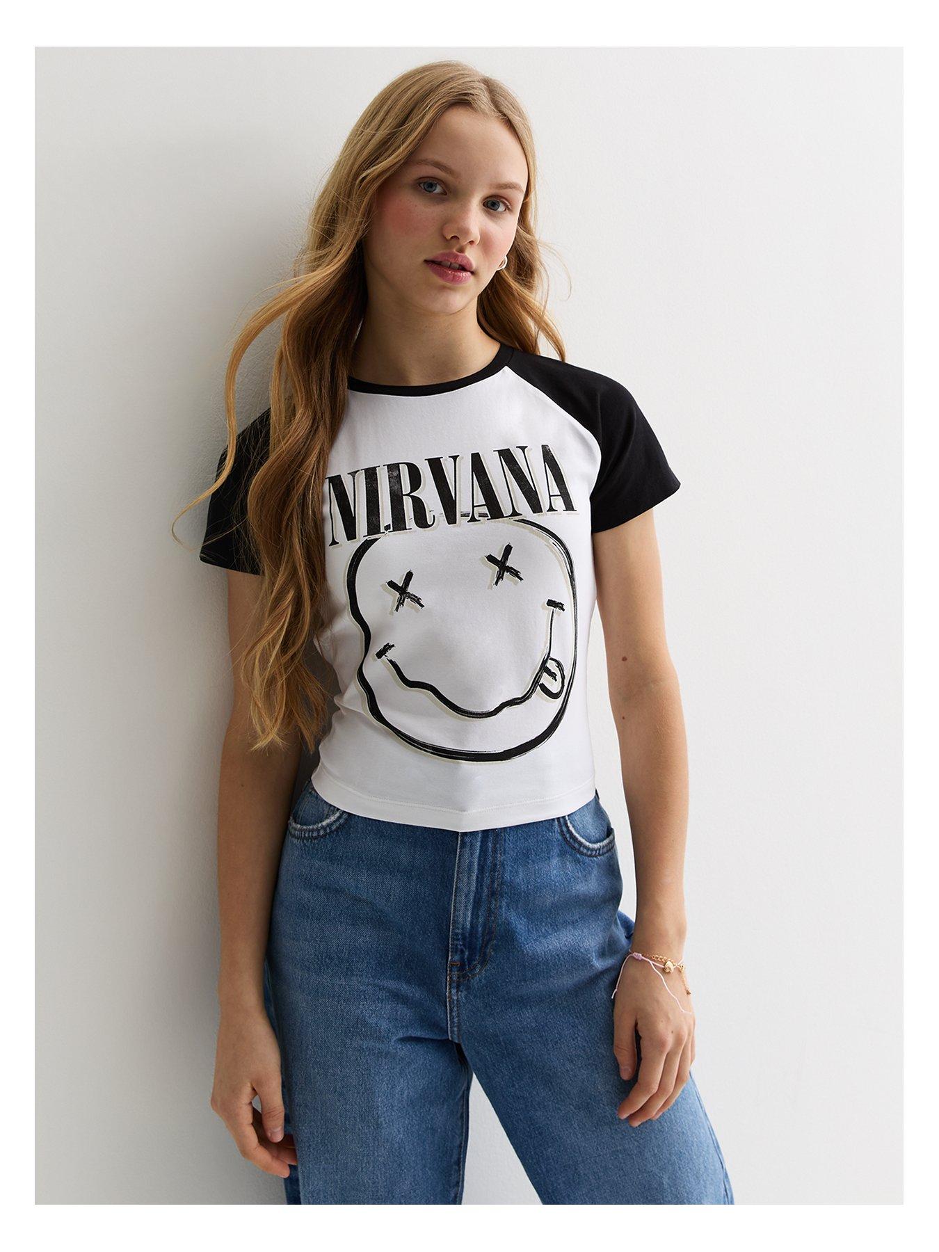 Girls Black Nirvana Logo Raglan T Shirt