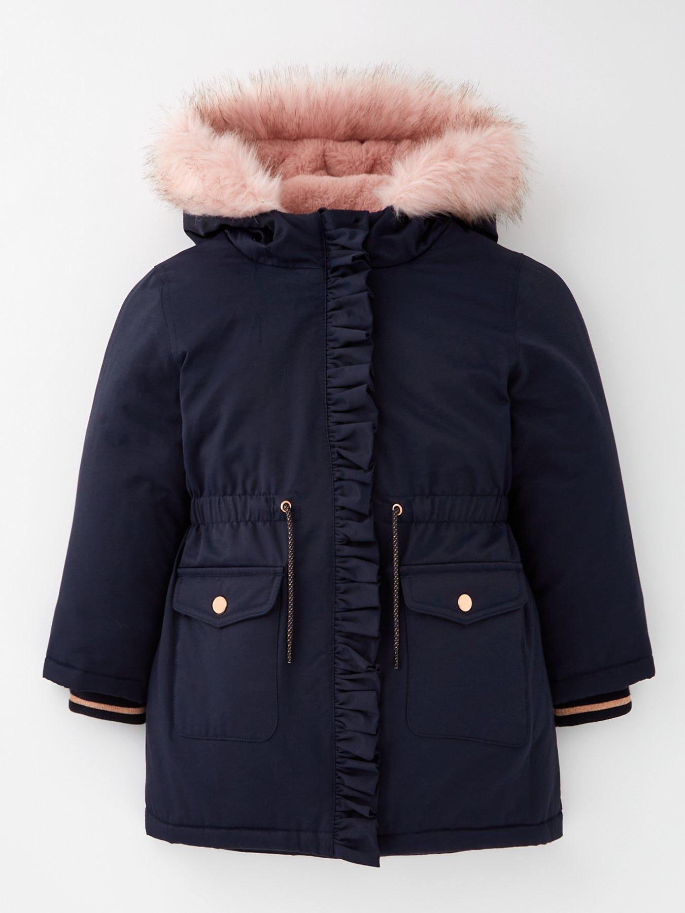 undefined Girls Navy Faux Fur Parka