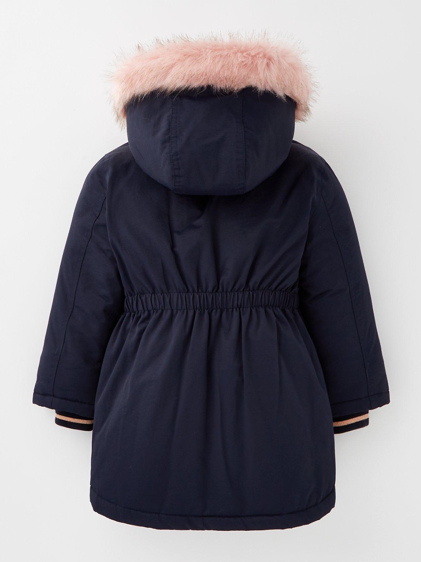 Mini V by Very Girls Navy Faux Fur Parka Very
