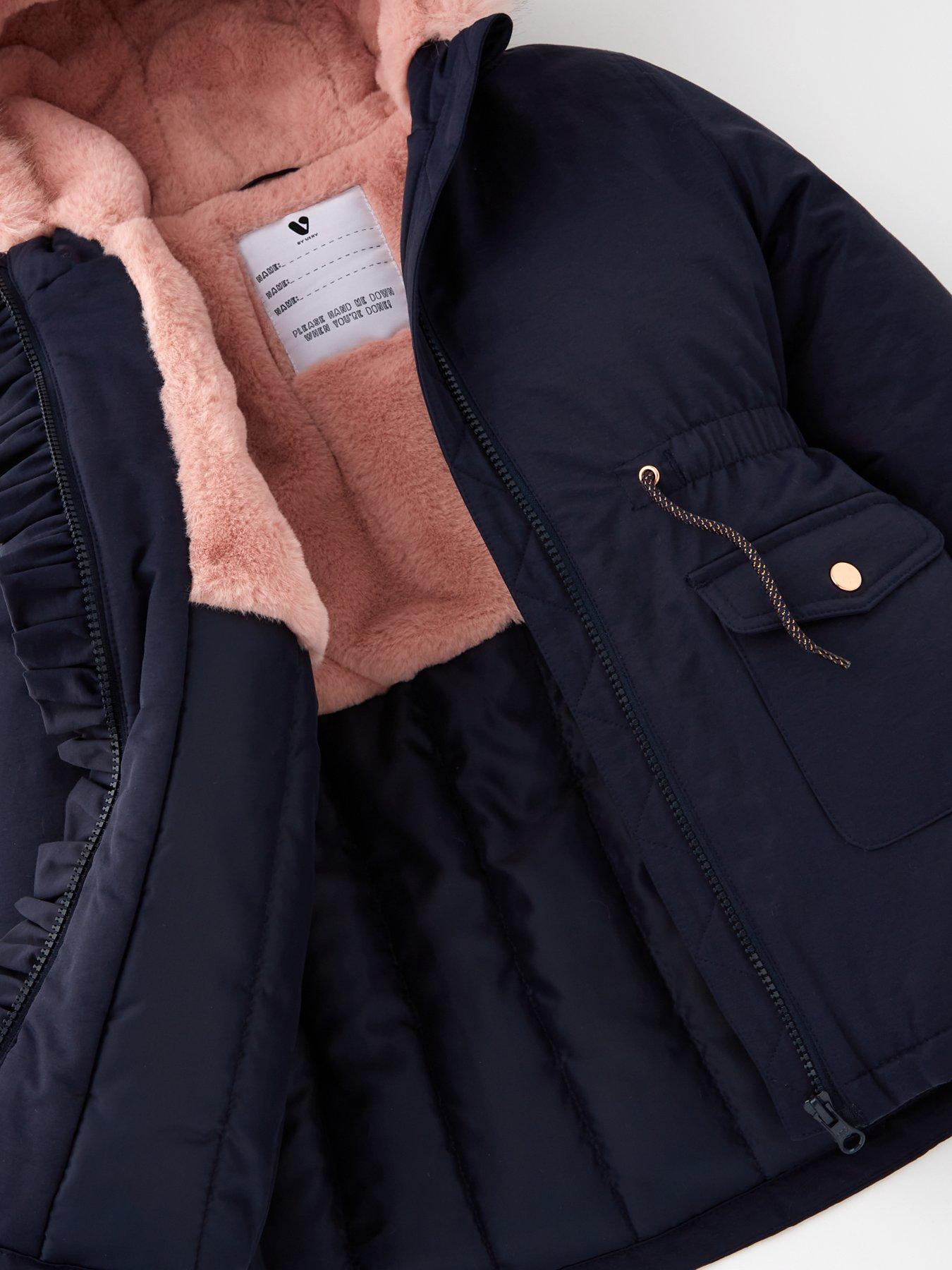 Image 3 of 4 of Mini V by Very Girls Navy Faux Fur Parka