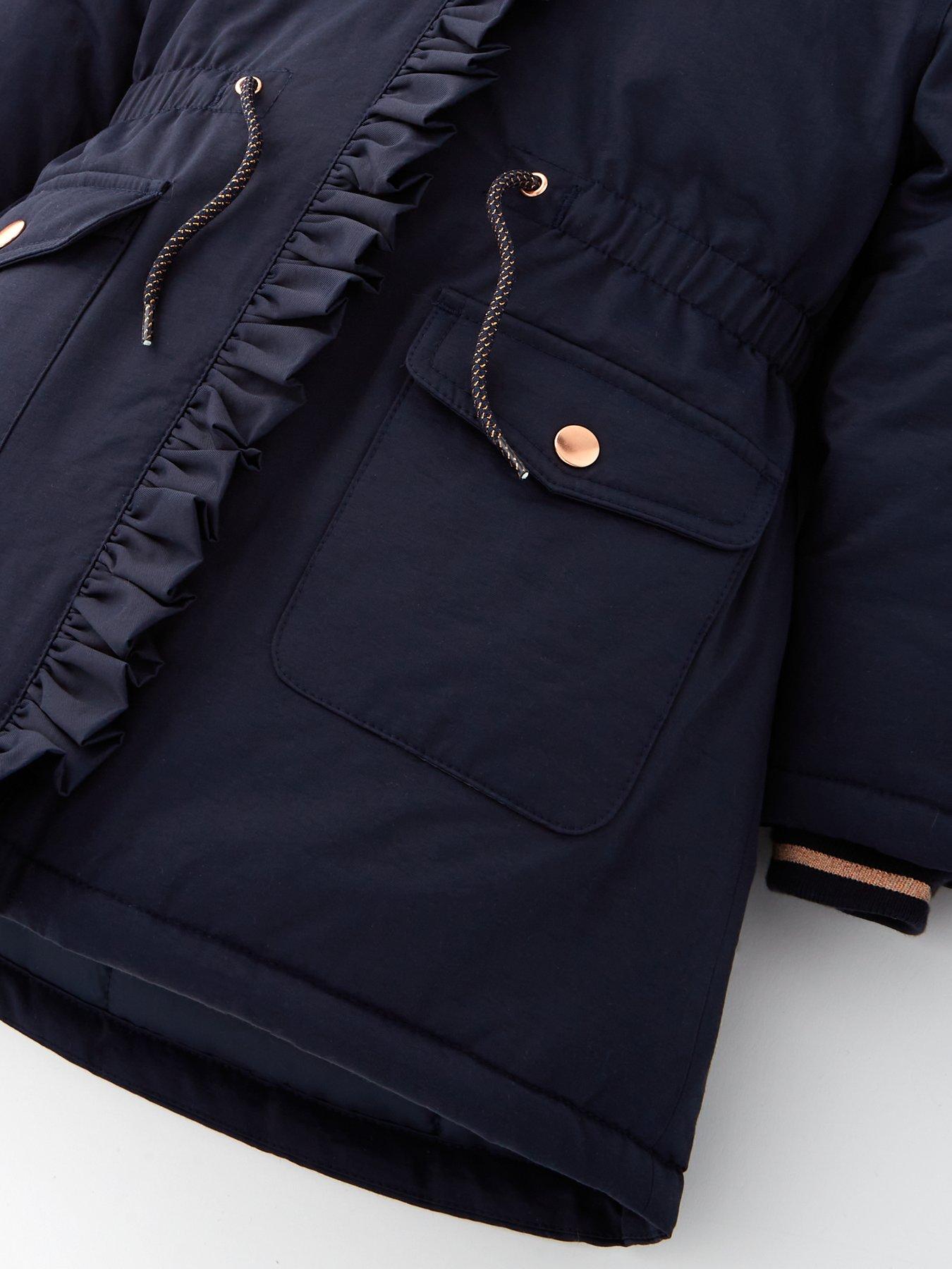 Image 4 of 4 of Mini V by Very Girls Navy Faux Fur Parka