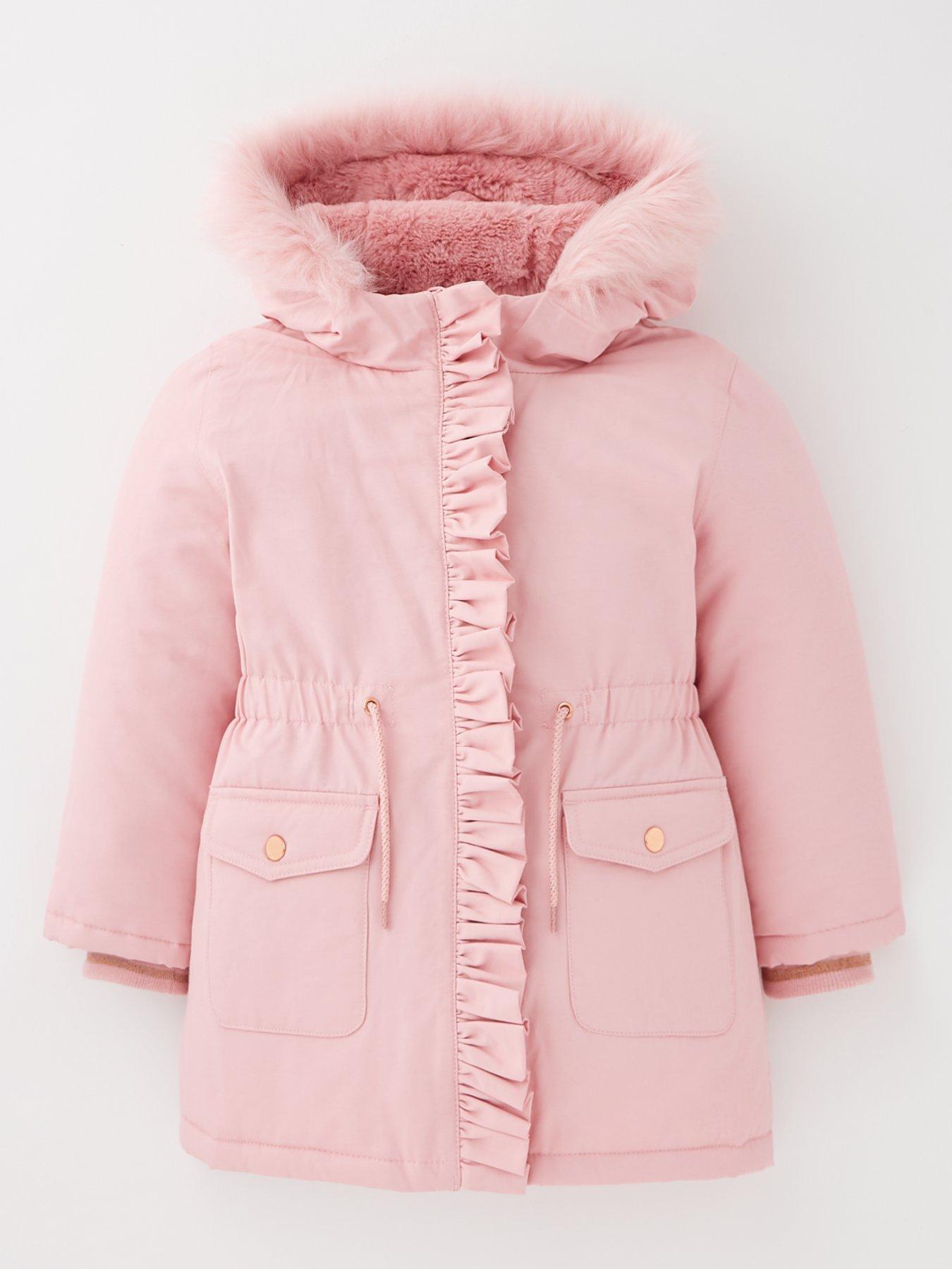 Girls Pink Faux Fur Parka