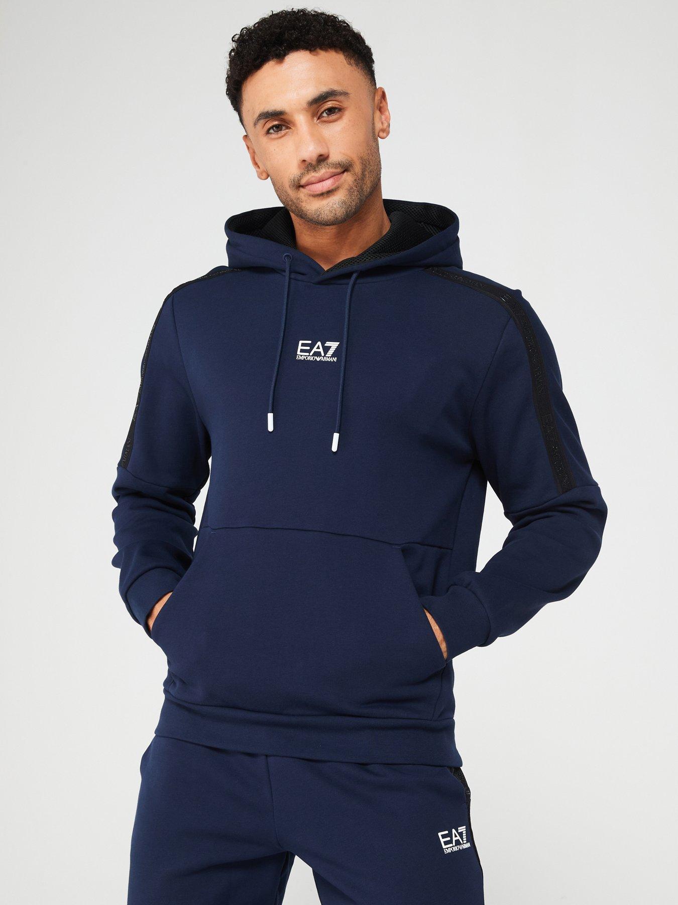 EA7 Emporio Armani Tape Logo Series Overhead Hoodie - Navy | Very.co.uk