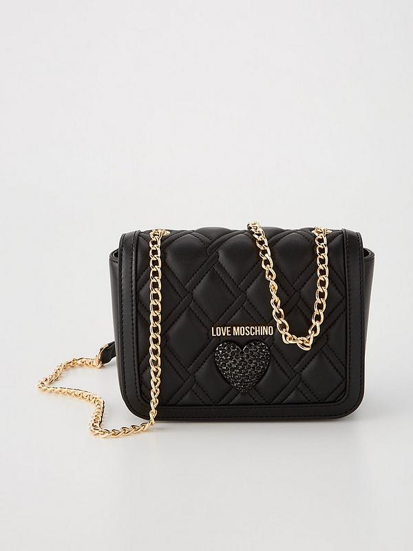 LOVE MOSCHINO Quilted Heart Logo Crossbody Bag - Black | Very.co.uk