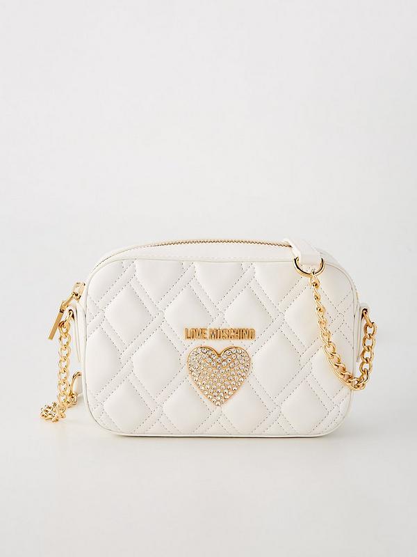 LOVE MOSCHINO Quilted Heart Logo Camera Bag - White | Very.co.uk