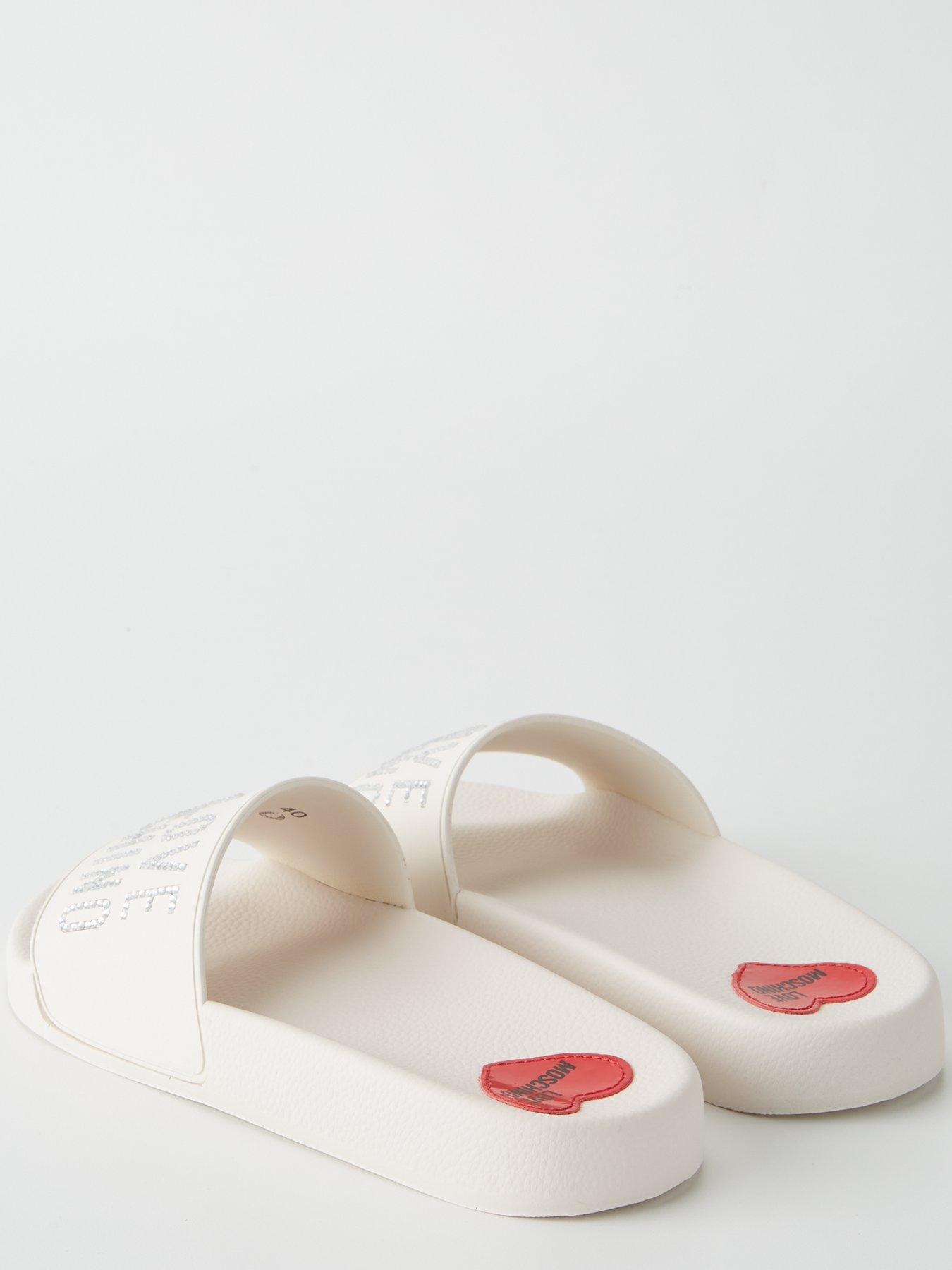 Image 2 of 6 of LOVE MOSCHINO Crystal Logo Sliders - White