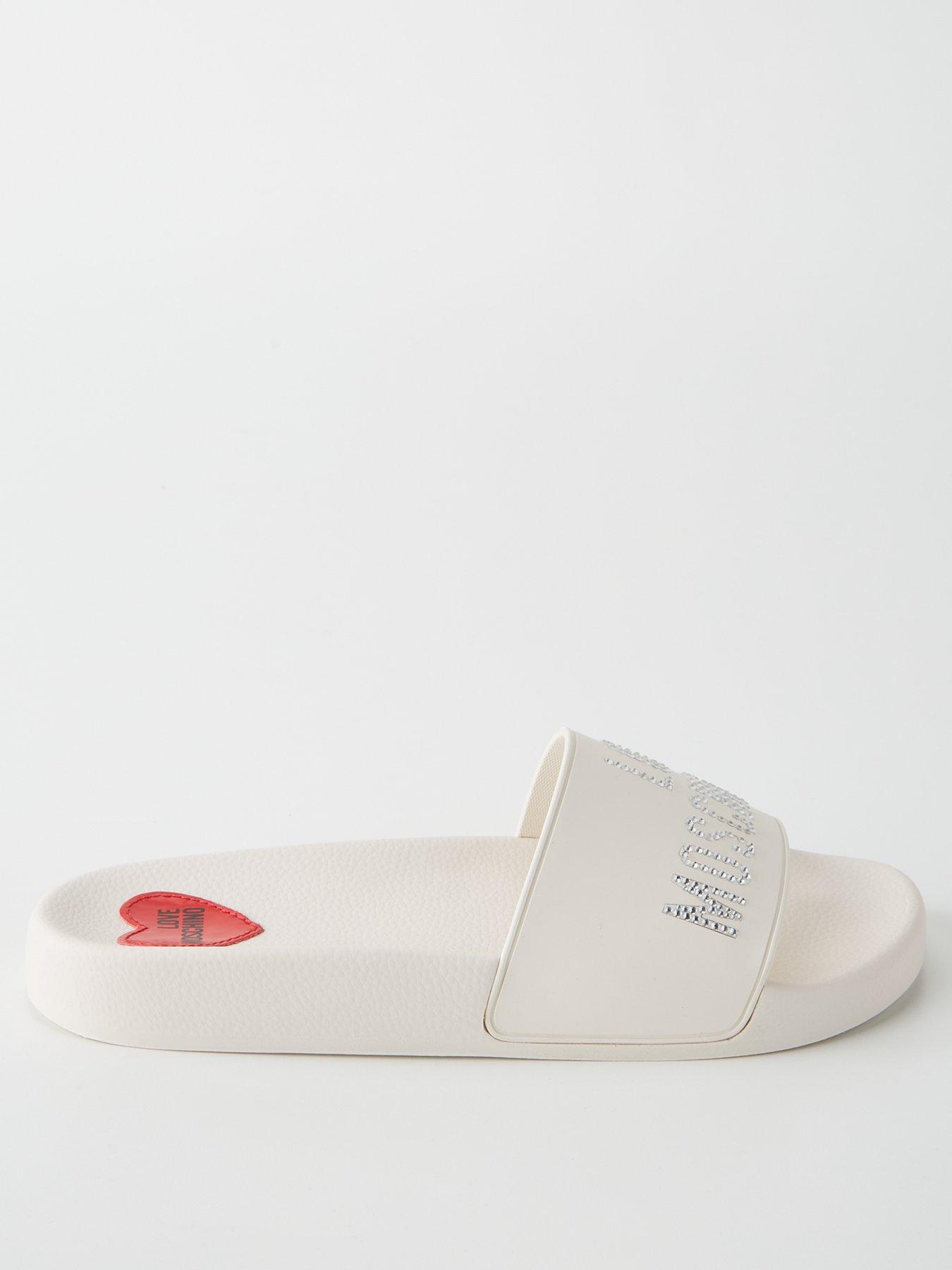 Image 3 of 6 of LOVE MOSCHINO Crystal Logo Sliders - White