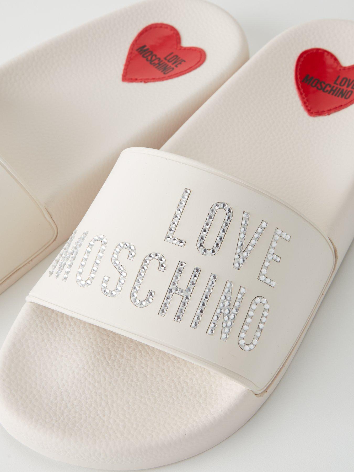 Image 6 of 6 of LOVE MOSCHINO Crystal Logo Sliders - White