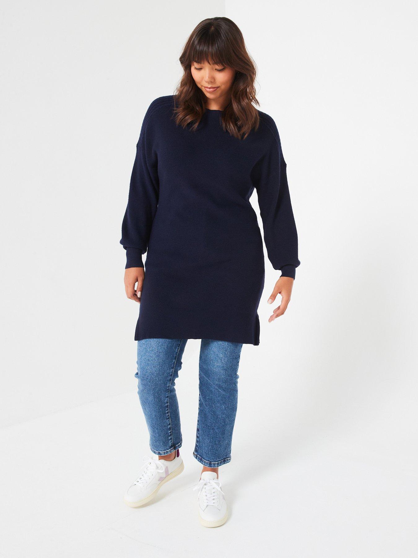 Slash Neck Longline Jumper Navy