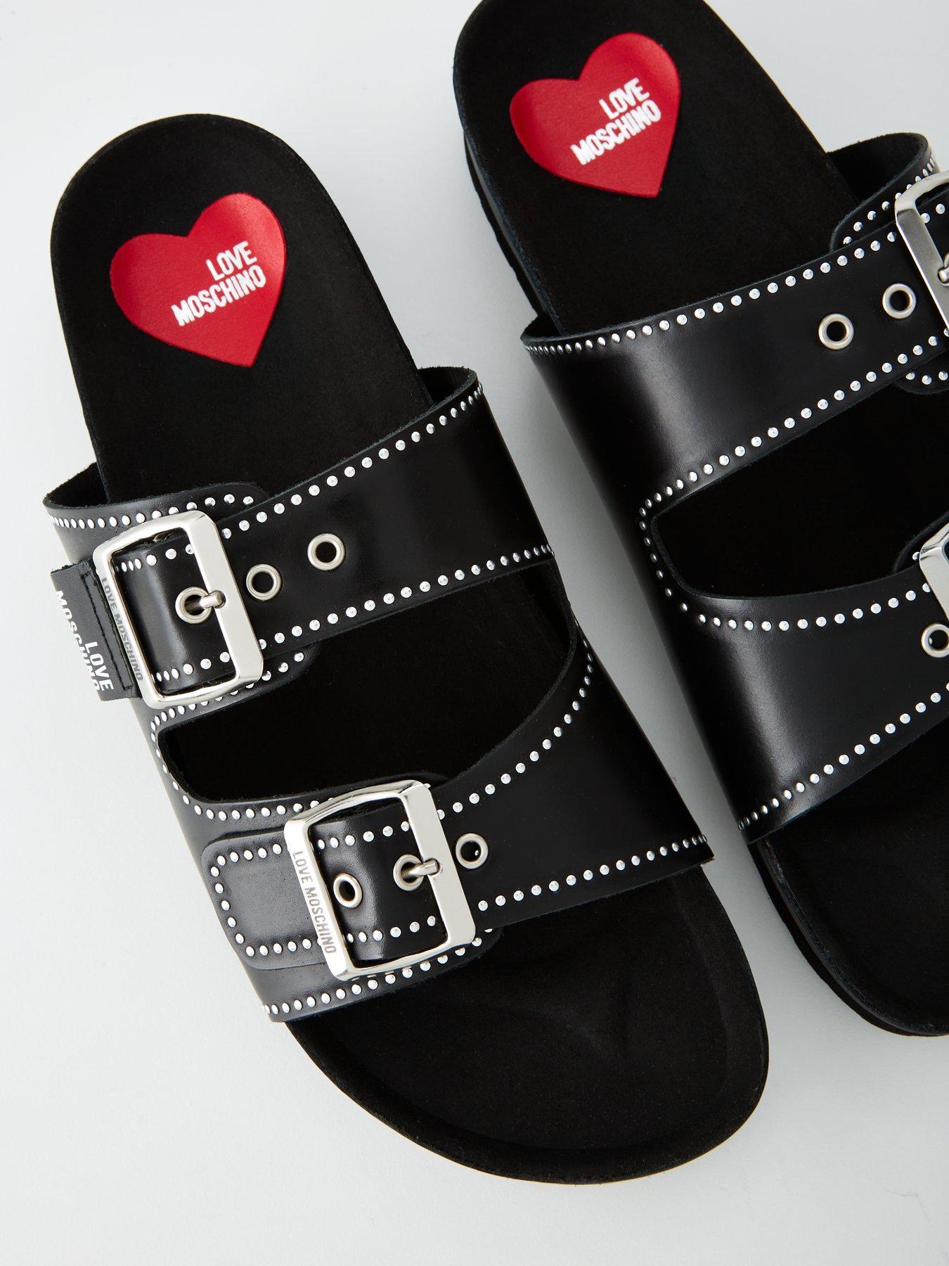 LOVE MOSCHINO Studded Double Strap Sandals Black Very
