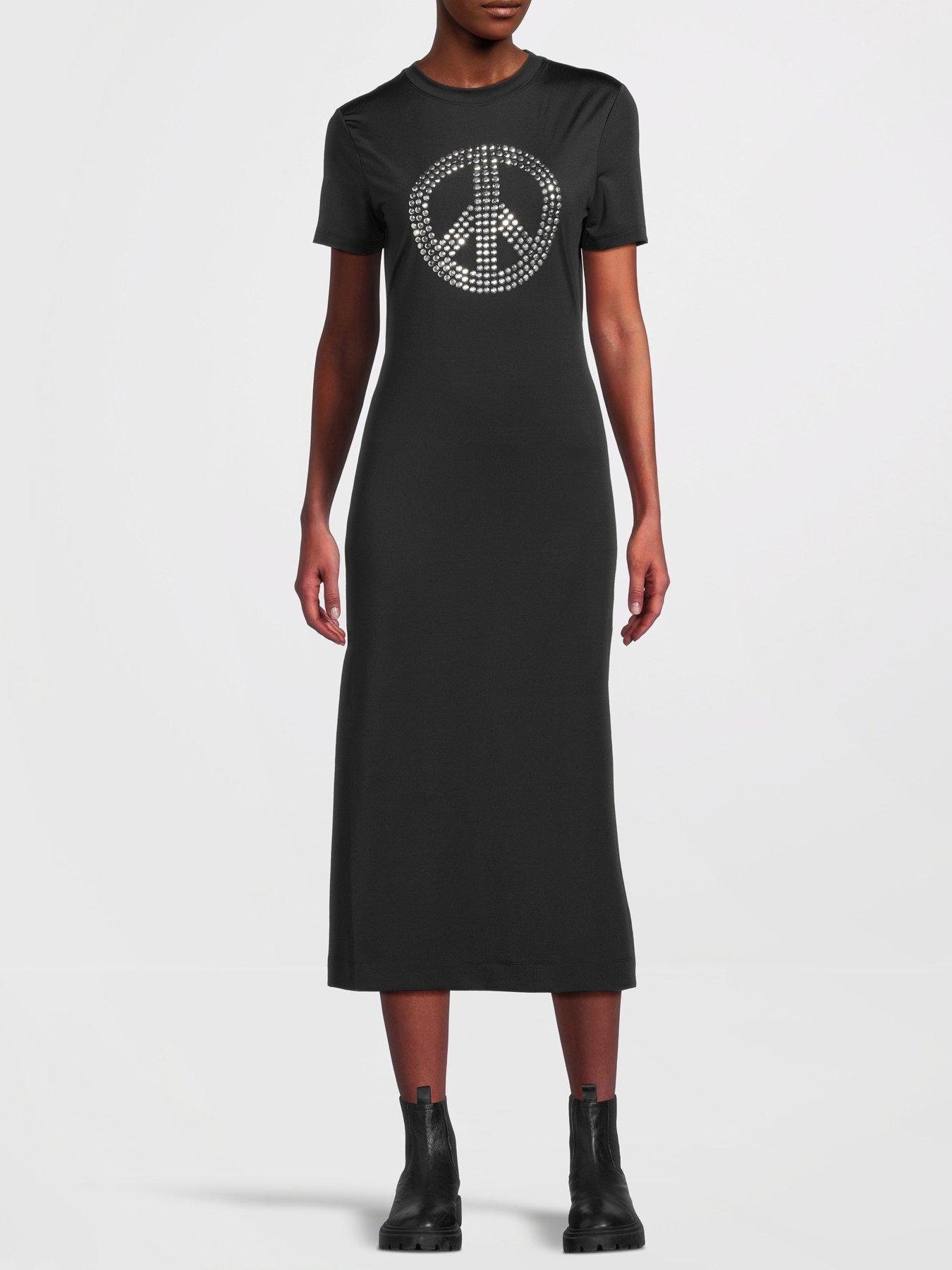 m05ch1n0-jeans-peace-logo-t-shirt-midi-dress-black