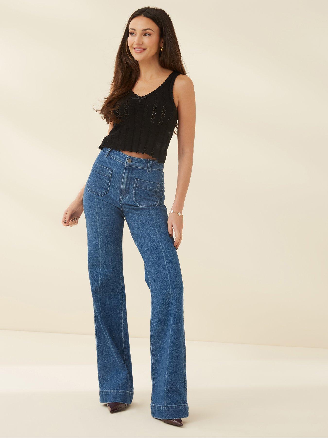 Women's Trendy Bootcut Flare Jeans with Split Leg and Distress
