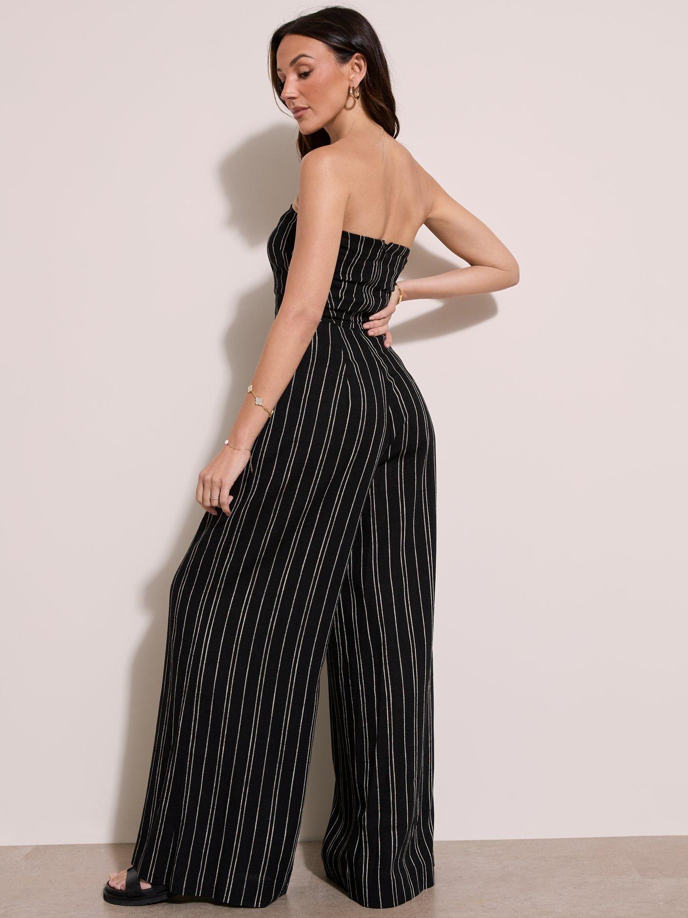 Black and white striped jumpsuit outfit best sale