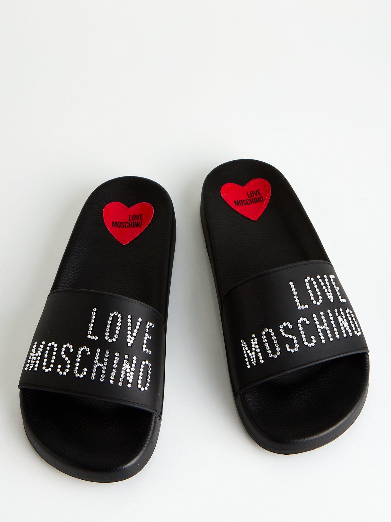 LOVE MOSCHINO Logo Sliders Black Very Blue Trailing Flowers Macrame Succulent Hanger