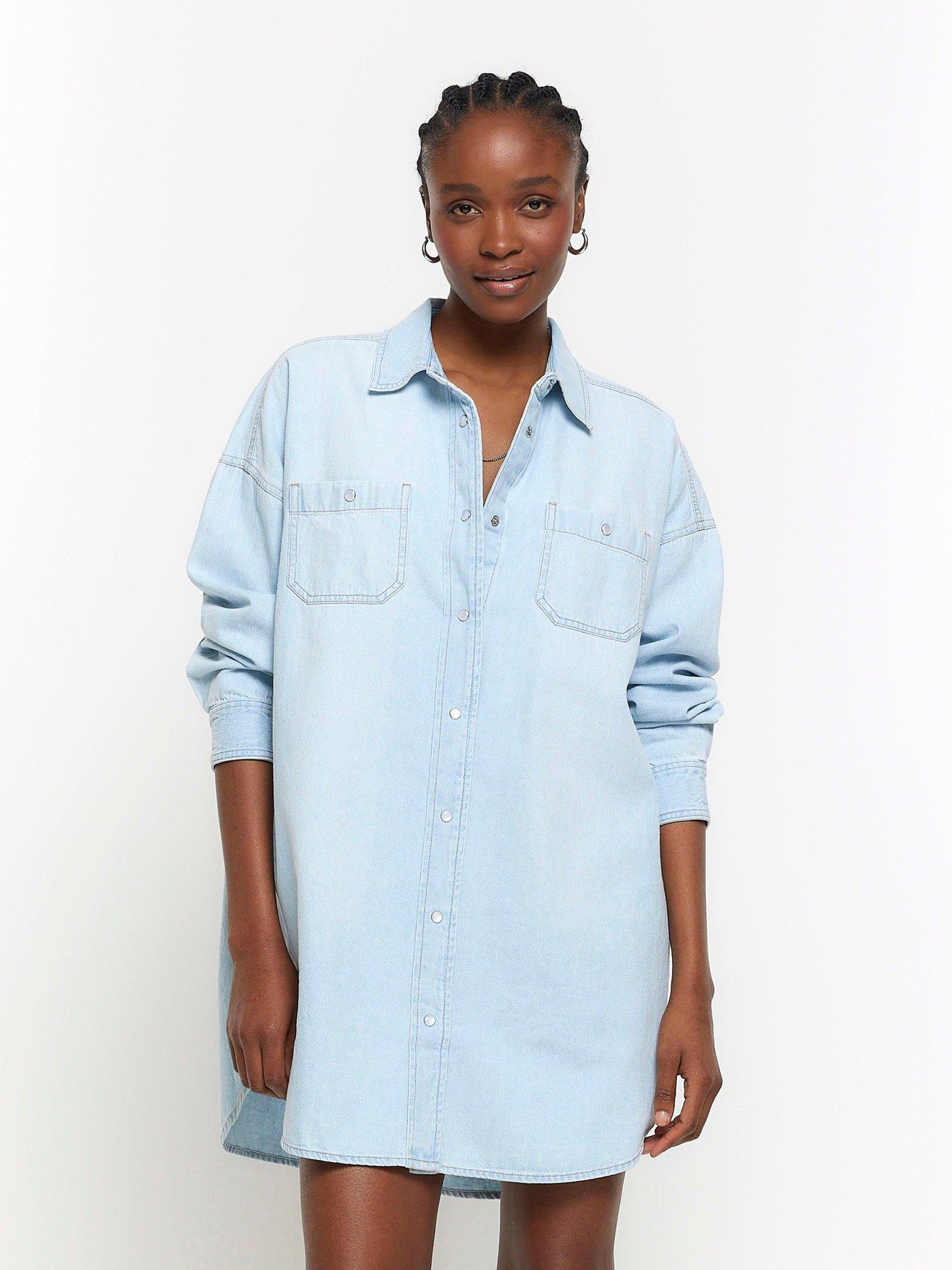 River Island Oversized Denim Shirt Dress Mid Denim Very