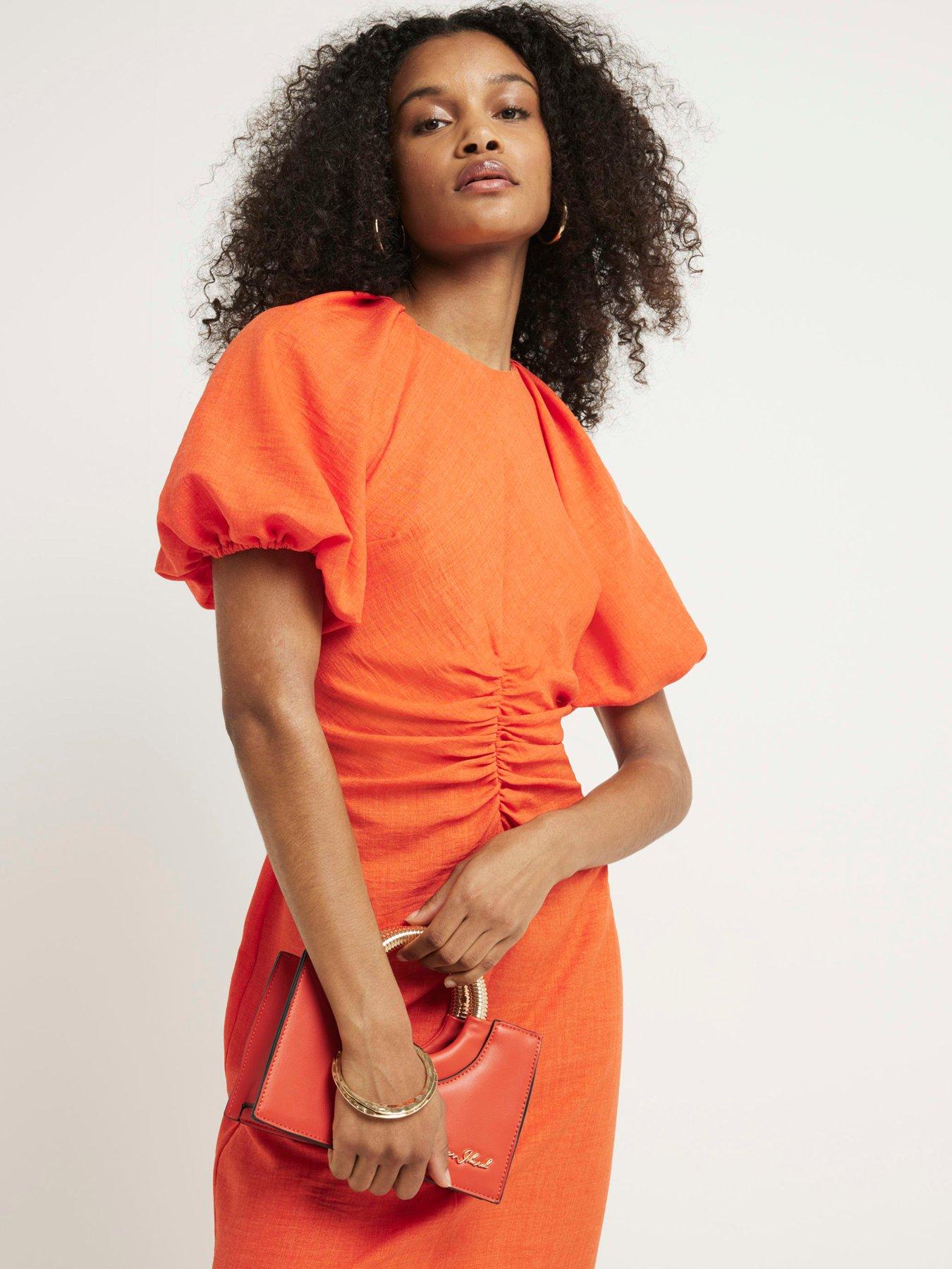 River island orange midi dress sales