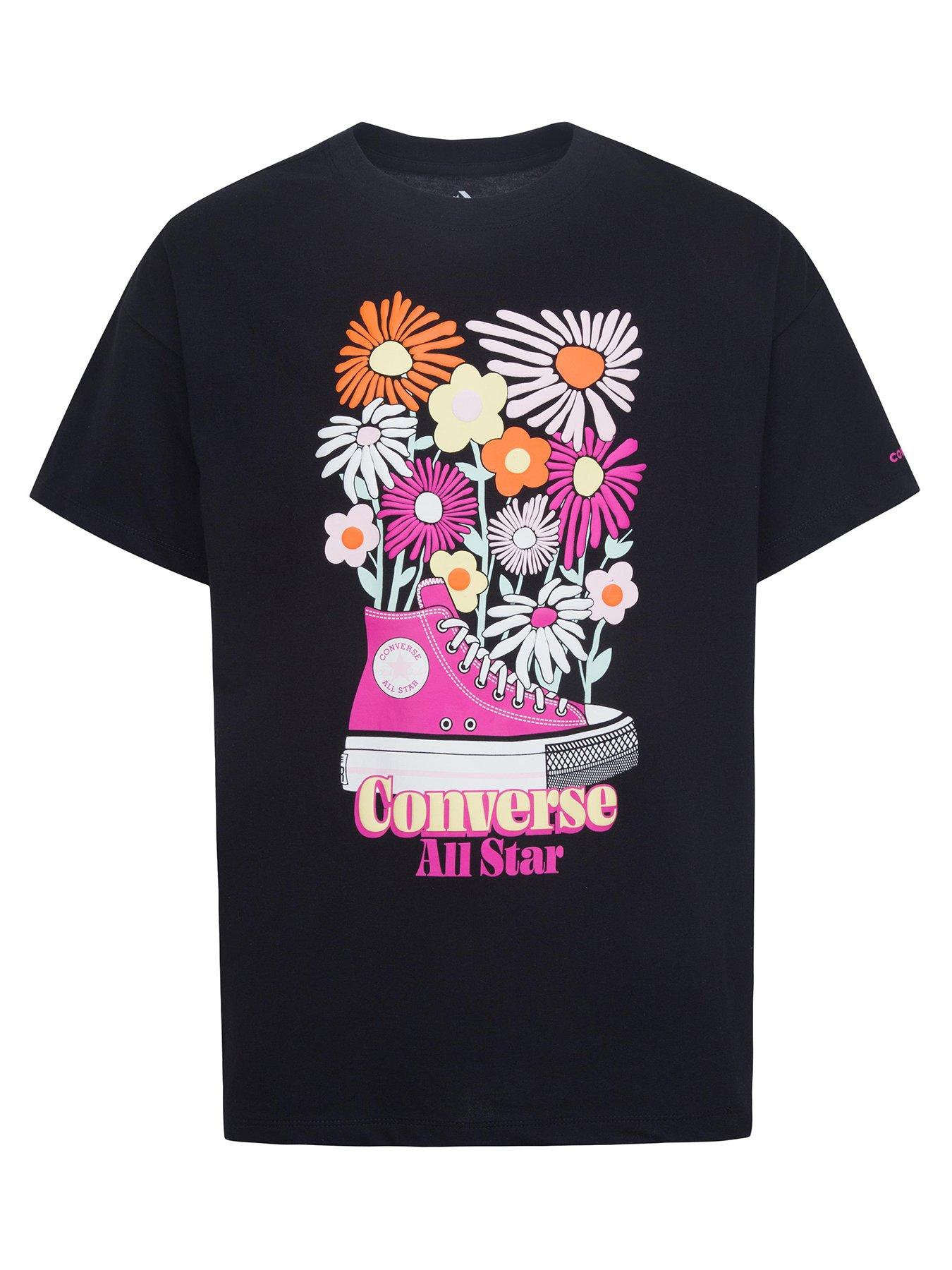 converse junior girls boyfriend graphic t-shirt - black