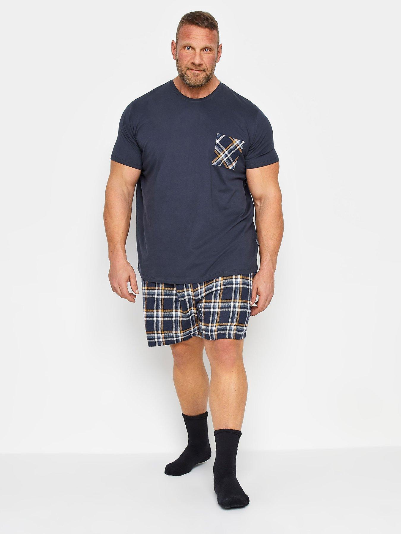 undefined Navy And Yellow Check Short And Pocket T-shirt Set
