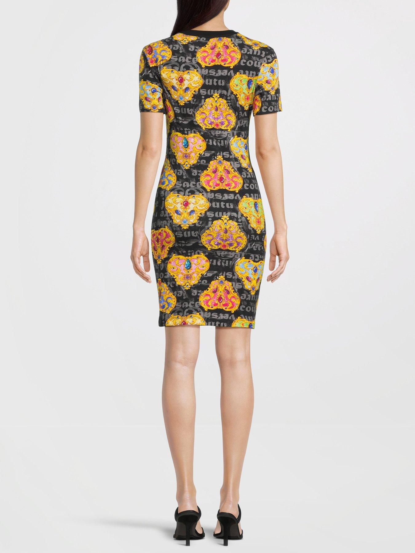 Versace Jeans Couture Heart Print Couture T Shirt Dress Black