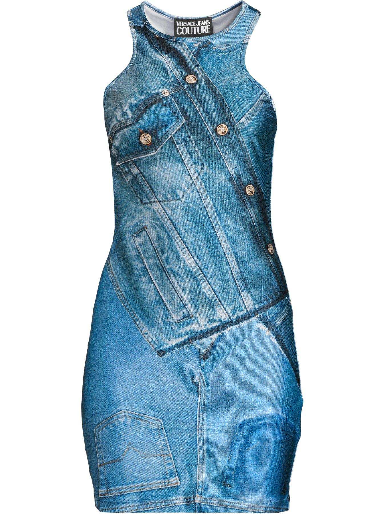 Versace Jeans Couture Patchwork Denim Dress - Blue | Very.co.uk