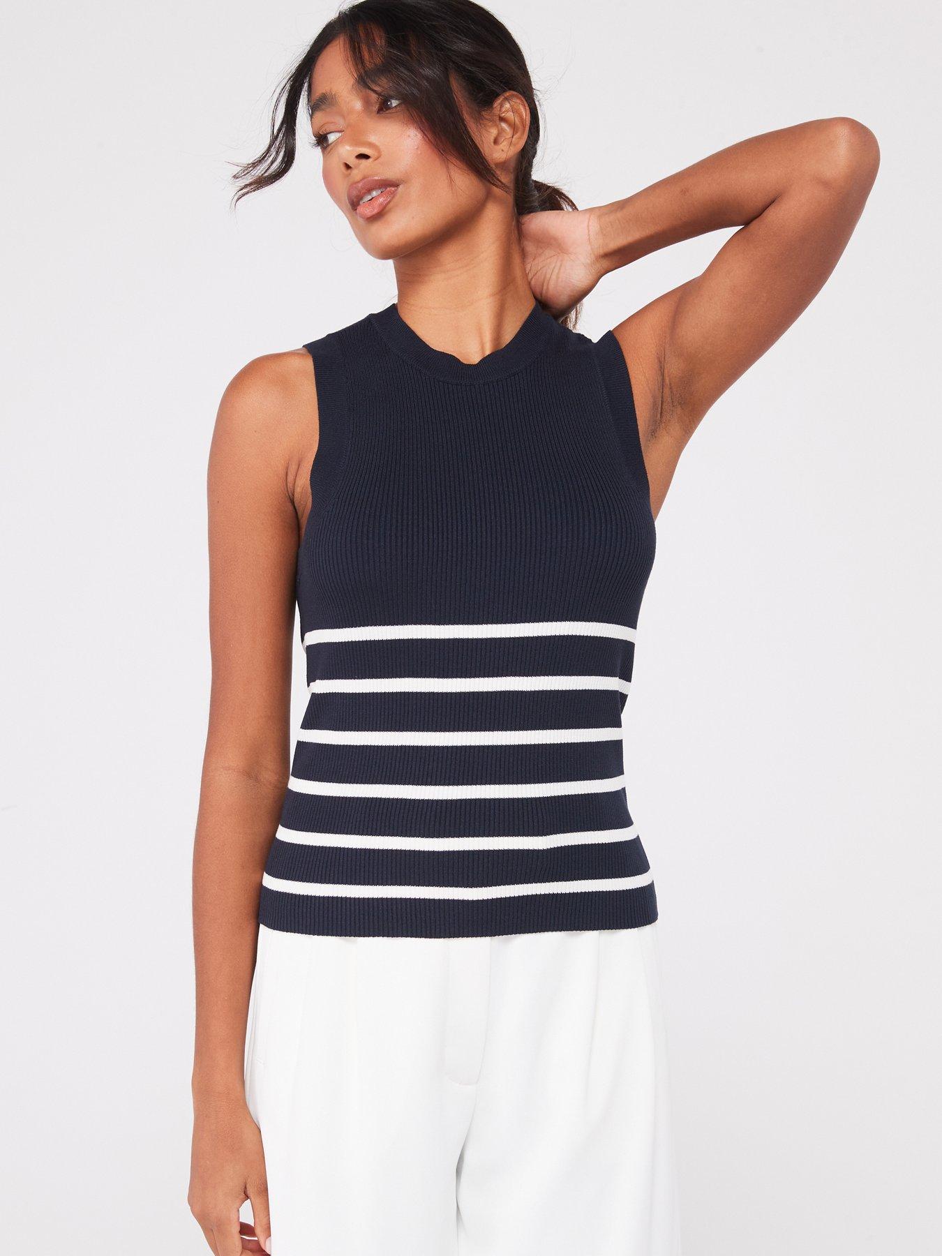 jdy-round-neck-stripe-top-bluewhite