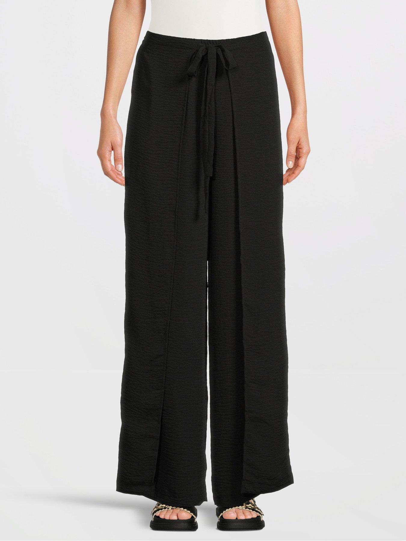 undefined High Waist Tie Trousers - Black