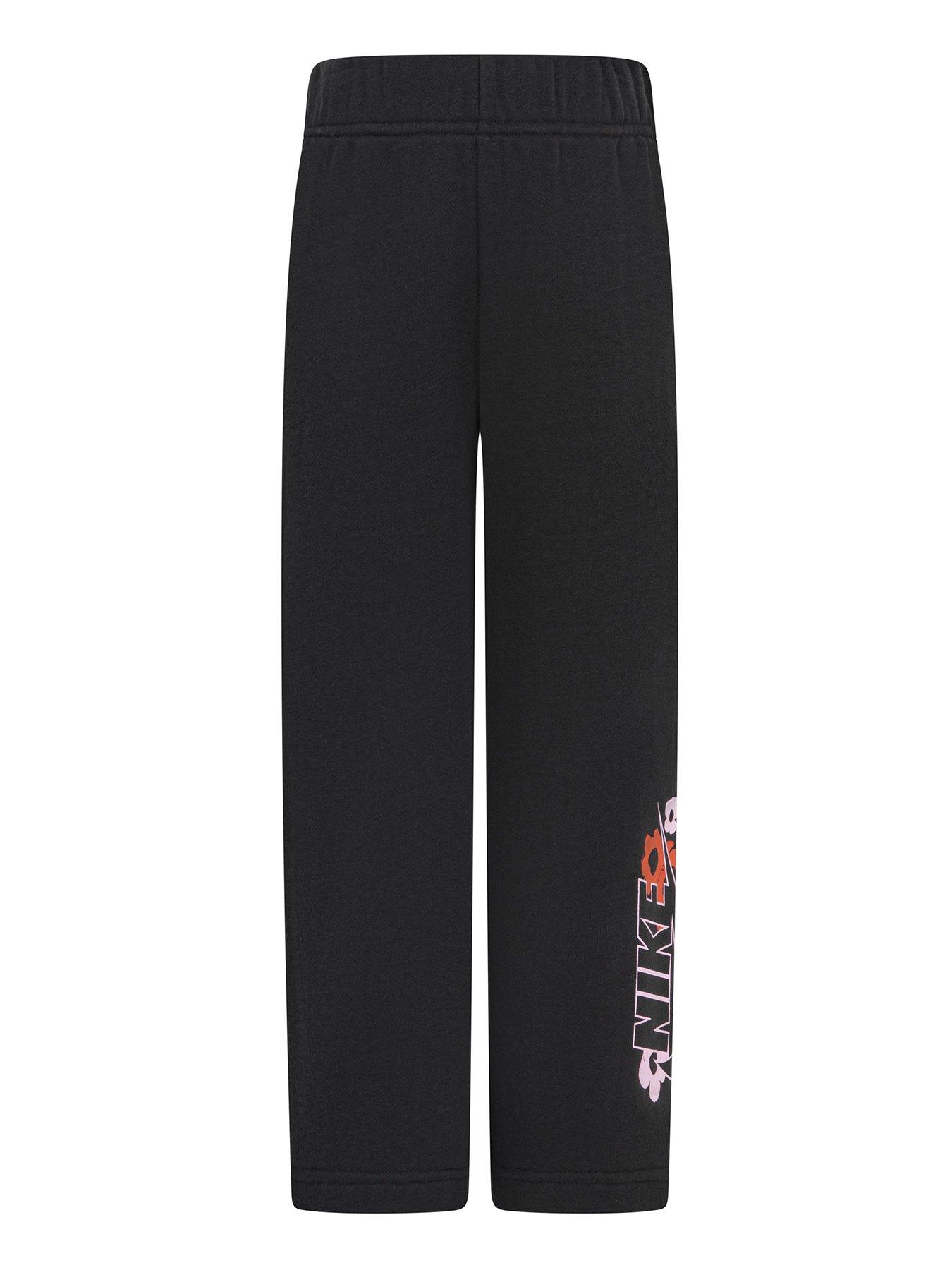 Nike Kids Girls Floral Fleece Wide Leg Joggers Black Very