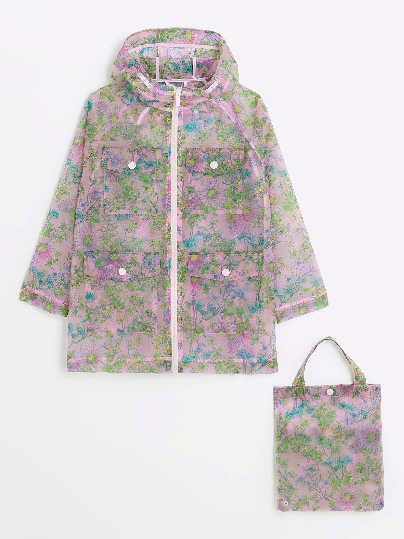 River Island Girls Floral Rain Coat And Bag Set - Pink | Very.co.uk