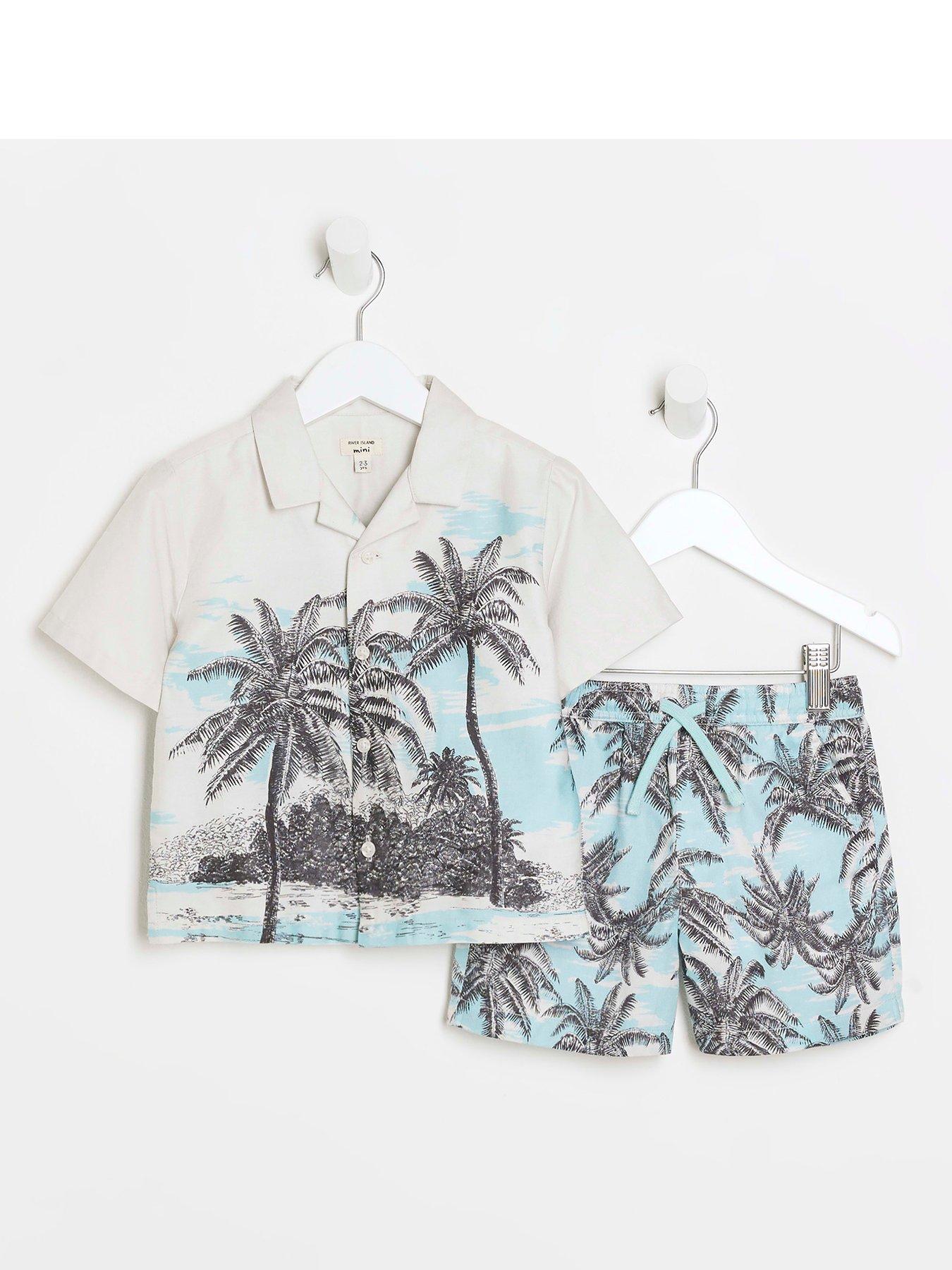 river-island-mini-mini-boys-ecru-palm-tree-shirt-and-shorts-set-cream